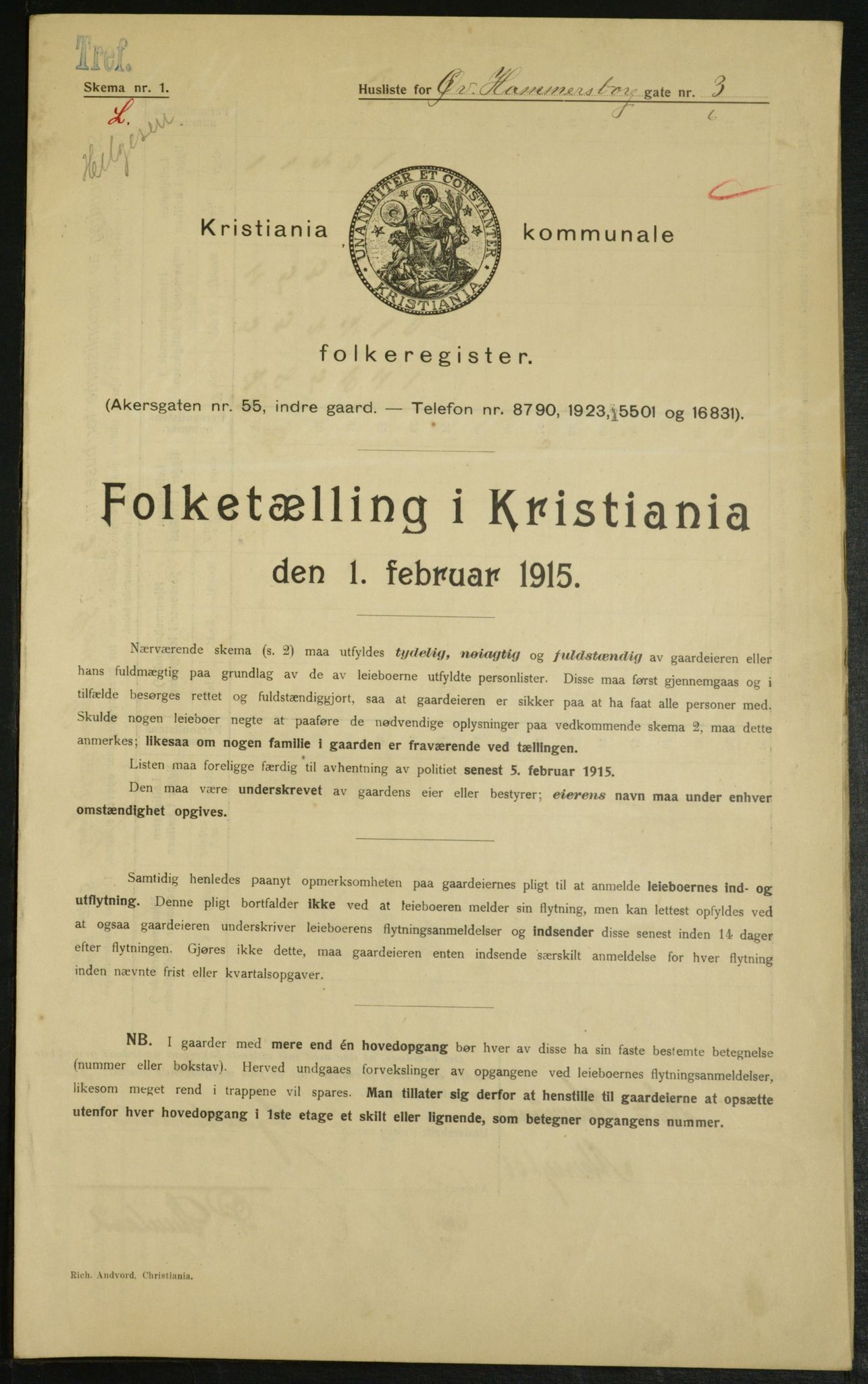 OBA, Kommunal folketelling 1.2.1915 for Kristiania, 1915, s. 130462