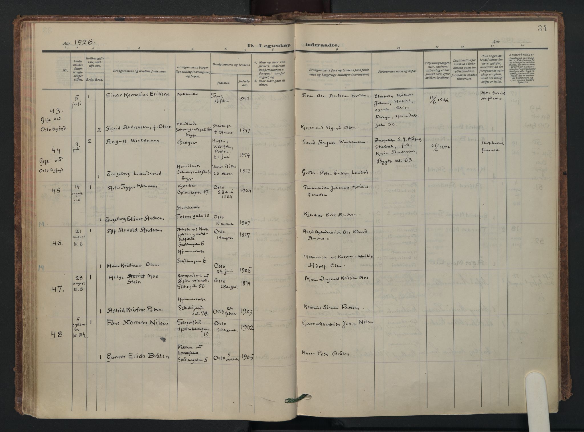 Vålerengen prestekontor Kirkebøker, AV/SAO-A-10878/F/Fa/L0005: Ministerialbok nr. 5, 1924-1936, s. 34