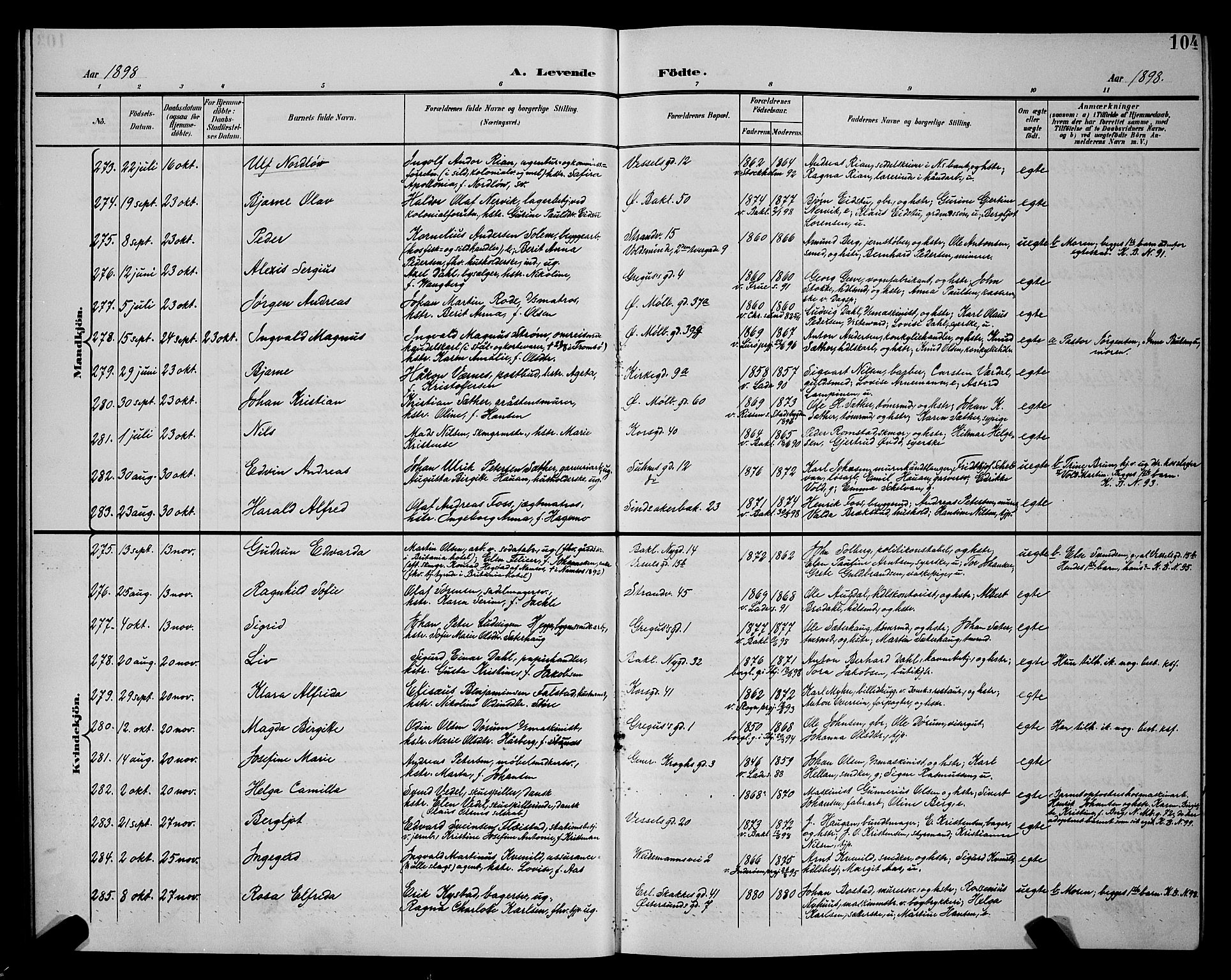 Ministerialprotokoller, klokkerbøker og fødselsregistre - Sør-Trøndelag, AV/SAT-A-1456/604/L0225: Klokkerbok nr. 604C08, 1895-1899, s. 104