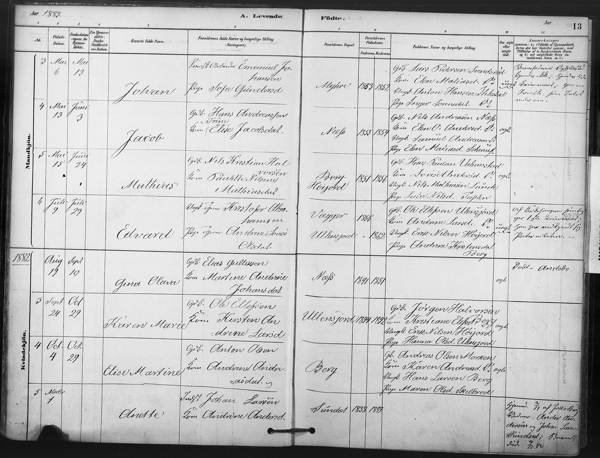 Andebu kirkebøker, AV/SAKO-A-336/F/Fb/L0001: Ministerialbok nr. II 1, 1878-1909, s. 13