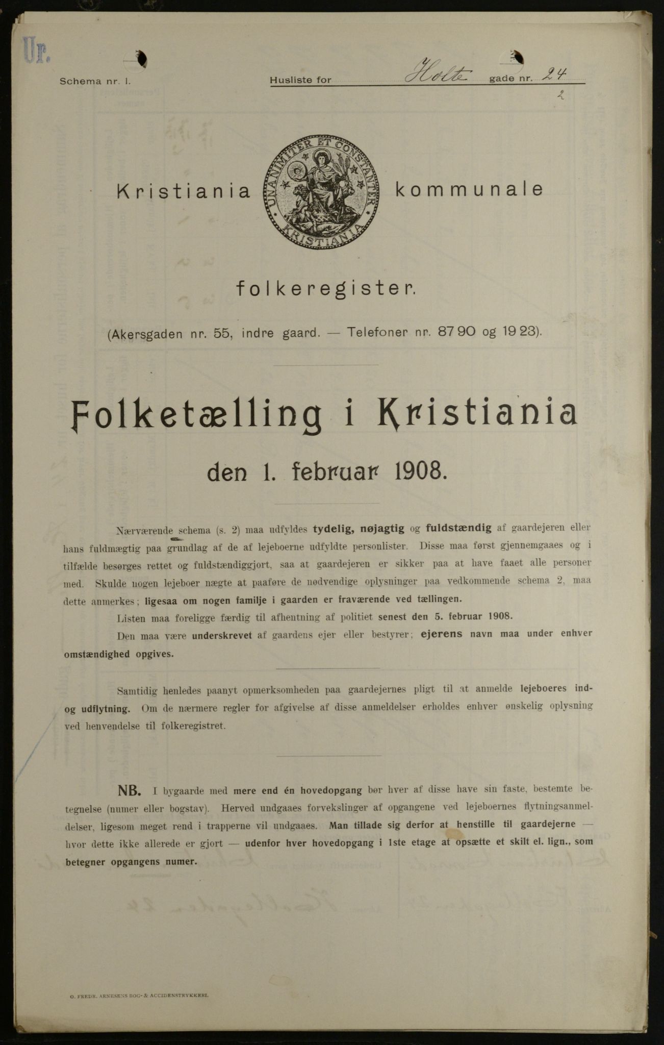 OBA, Kommunal folketelling 1.2.1908 for Kristiania kjøpstad, 1908, s. 37153