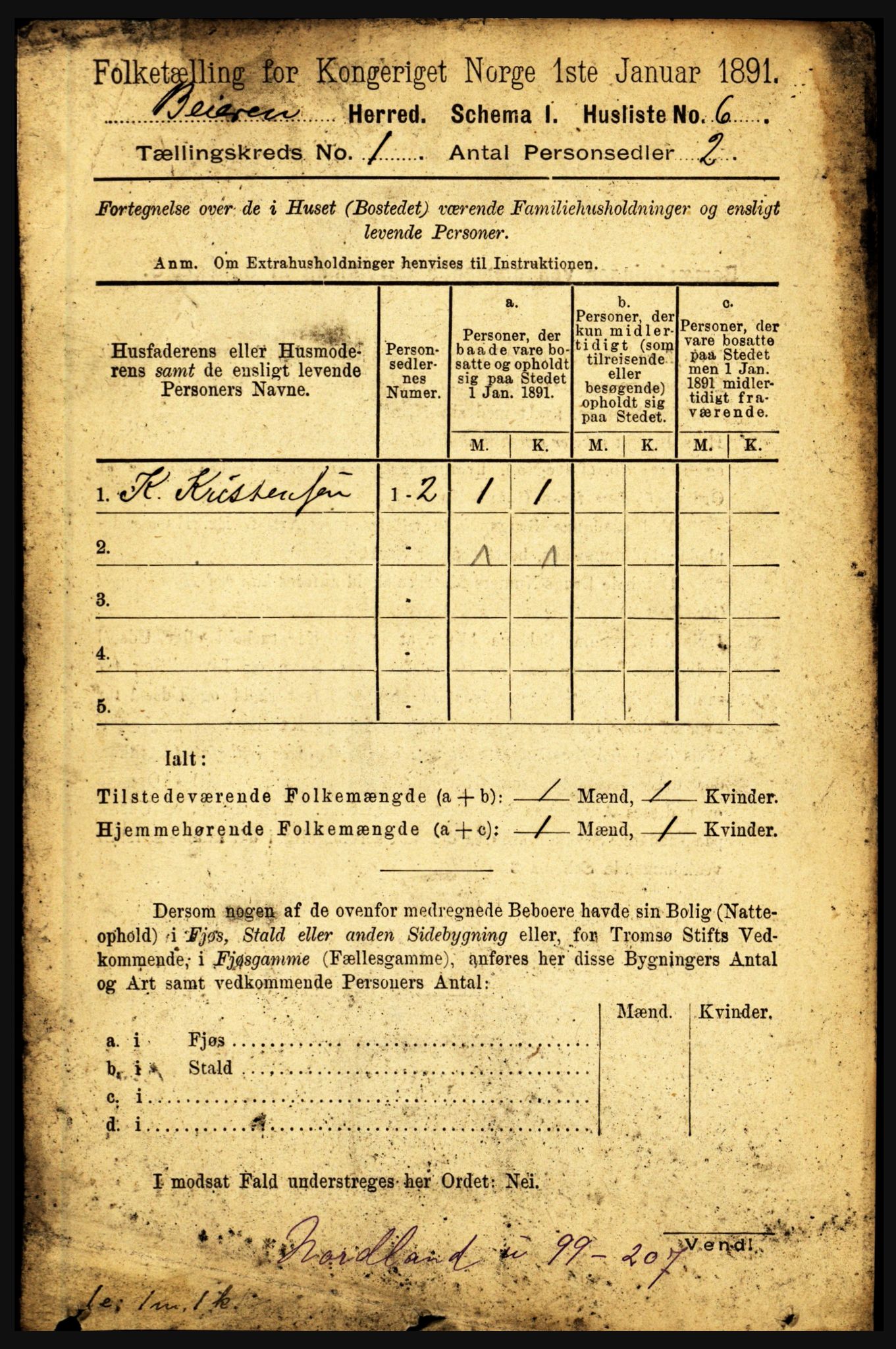 RA, Folketelling 1891 for 1839 Beiarn herred, 1891, s. 25