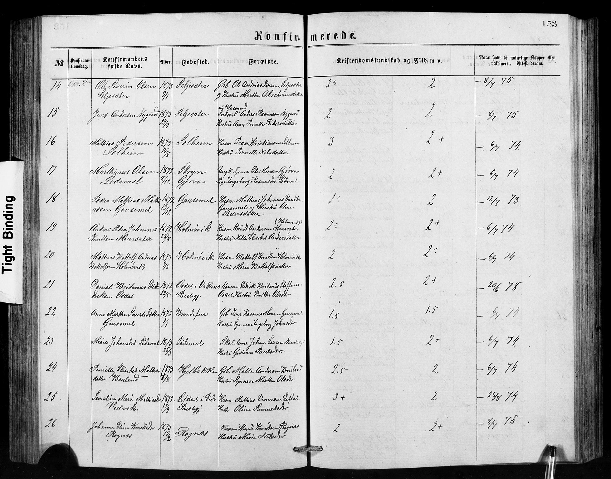 Hornindal sokneprestembete, AV/SAB-A-82401/H/Hab: Klokkerbok nr. A 1, 1876-1894, s. 153