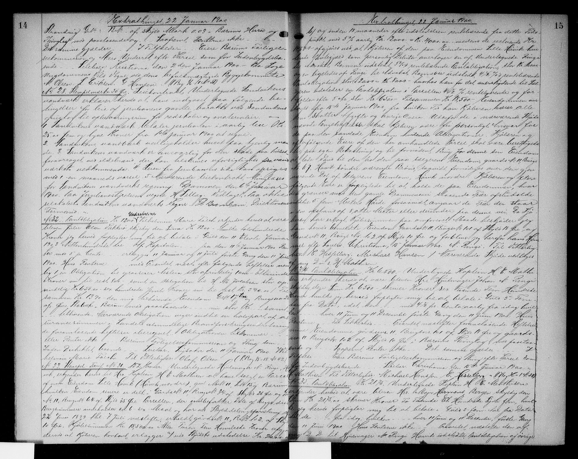 Aker sorenskriveri, AV/SAO-A-10895/G/Gb/Gbb/L0001: Pantebok nr. II 1, 1900-1903, s. 14-15