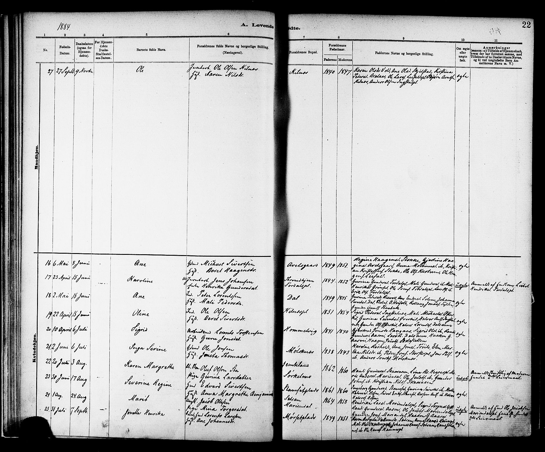 Ministerialprotokoller, klokkerbøker og fødselsregistre - Nord-Trøndelag, SAT/A-1458/703/L0030: Ministerialbok nr. 703A03, 1880-1892, s. 22