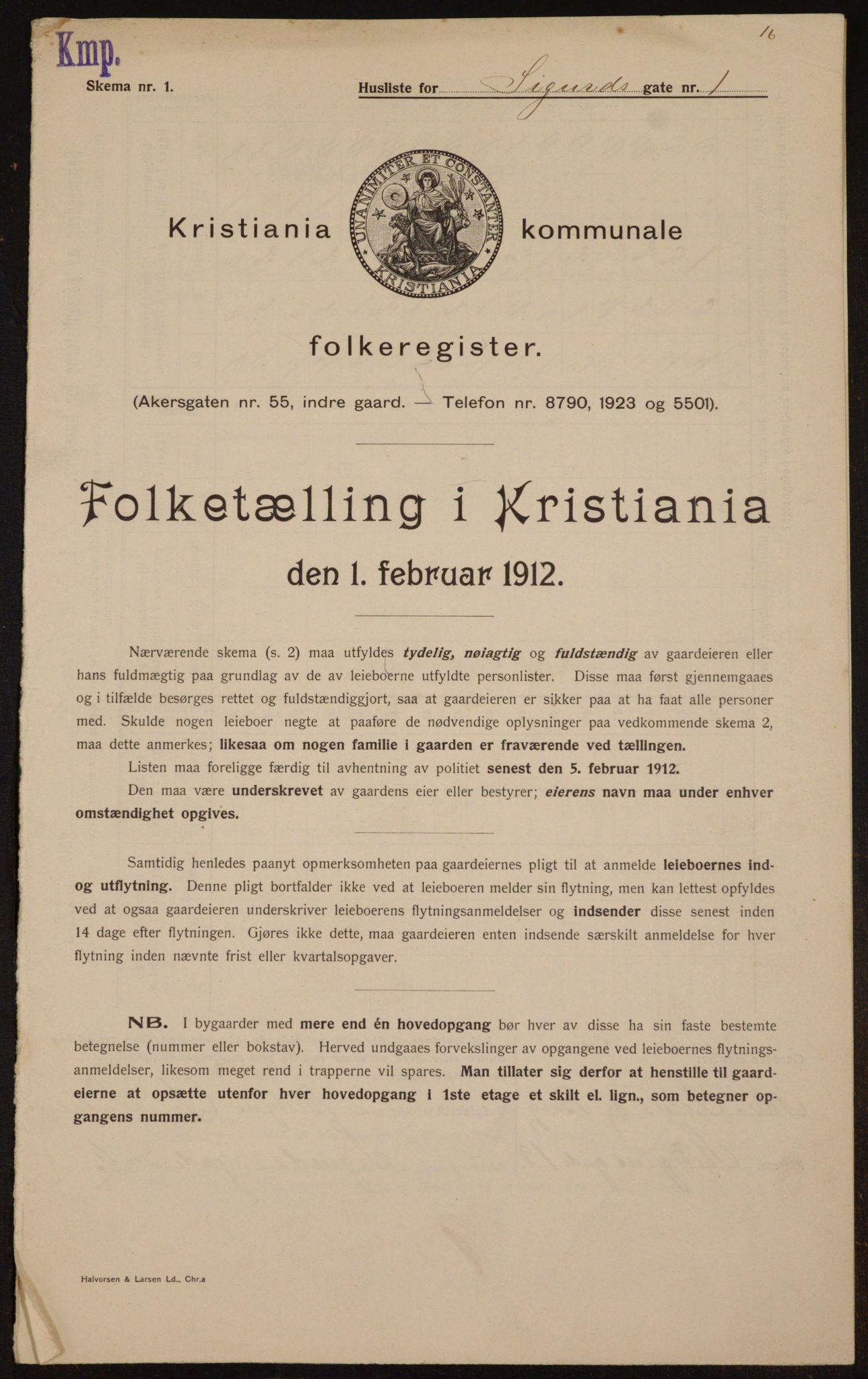 OBA, Kommunal folketelling 1.2.1912 for Kristiania, 1912, s. 95018