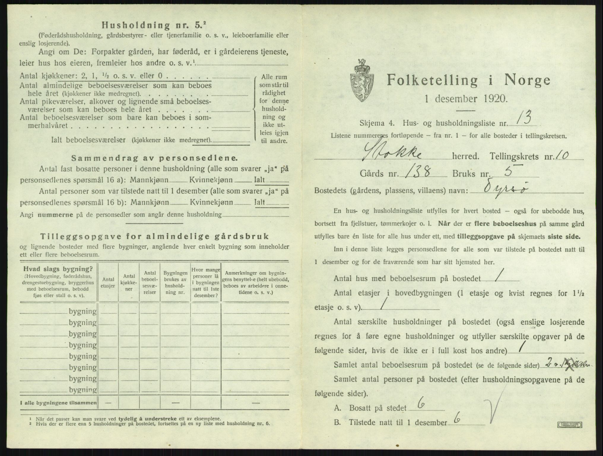SAKO, Folketelling 1920 for 0720 Stokke herred, 1920, s. 1844