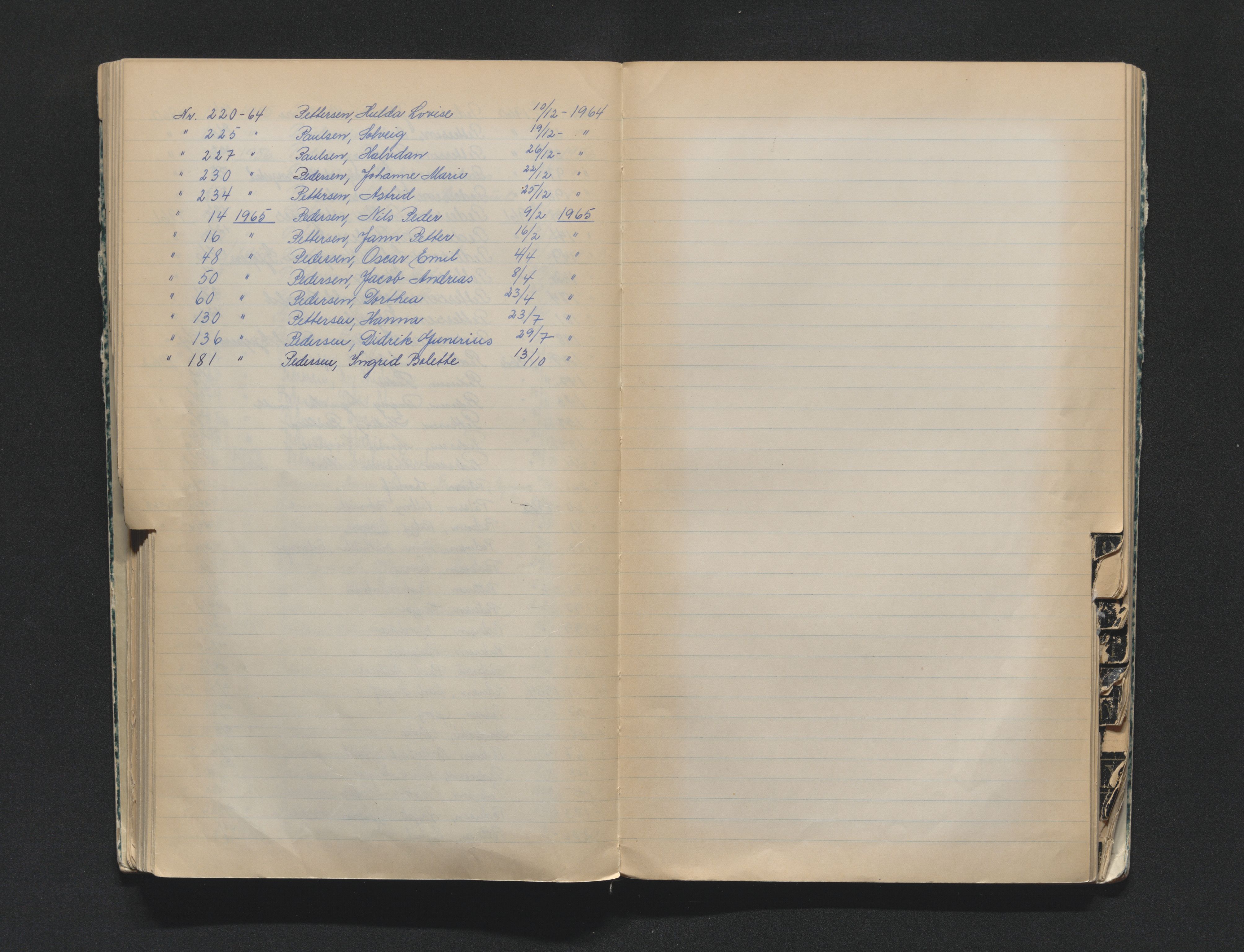 Skien sorenskriveri, SAKO/A-225/H/Ha/Hab/L0001: Dødsfallsregister, 1939-1965