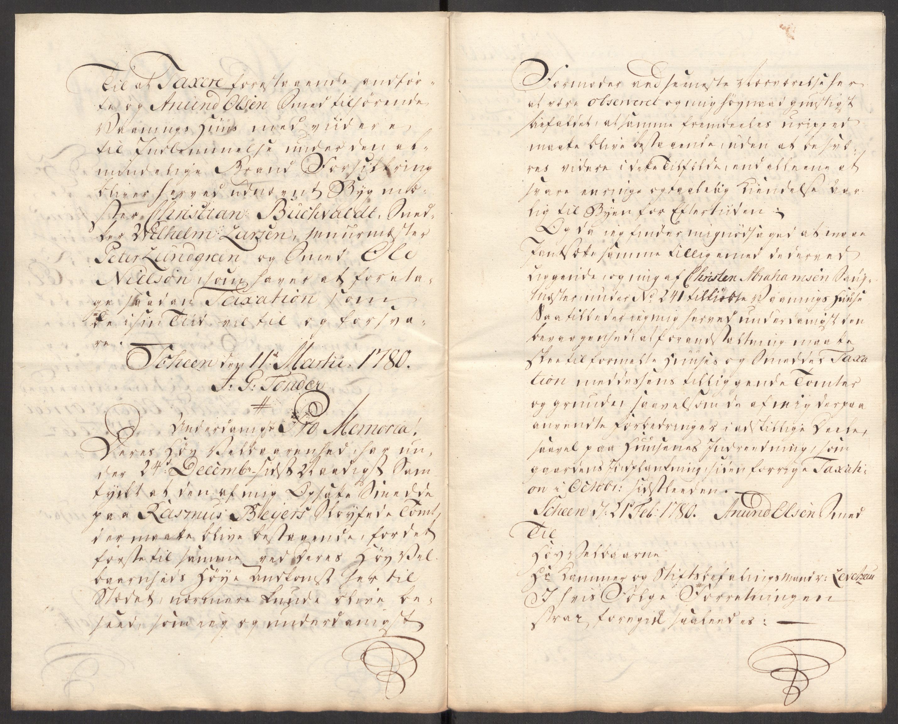 Kommersekollegiet, Brannforsikringskontoret 1767-1814, AV/RA-EA-5458/F/Fa/L0044b/0004: Skien / Branntakstprotokoll over "De paa Tomterne No 241 & 245 i Kampenhoug Strædet af Smed Anund Olsen i Scheen opførte Bygninger", 1780
