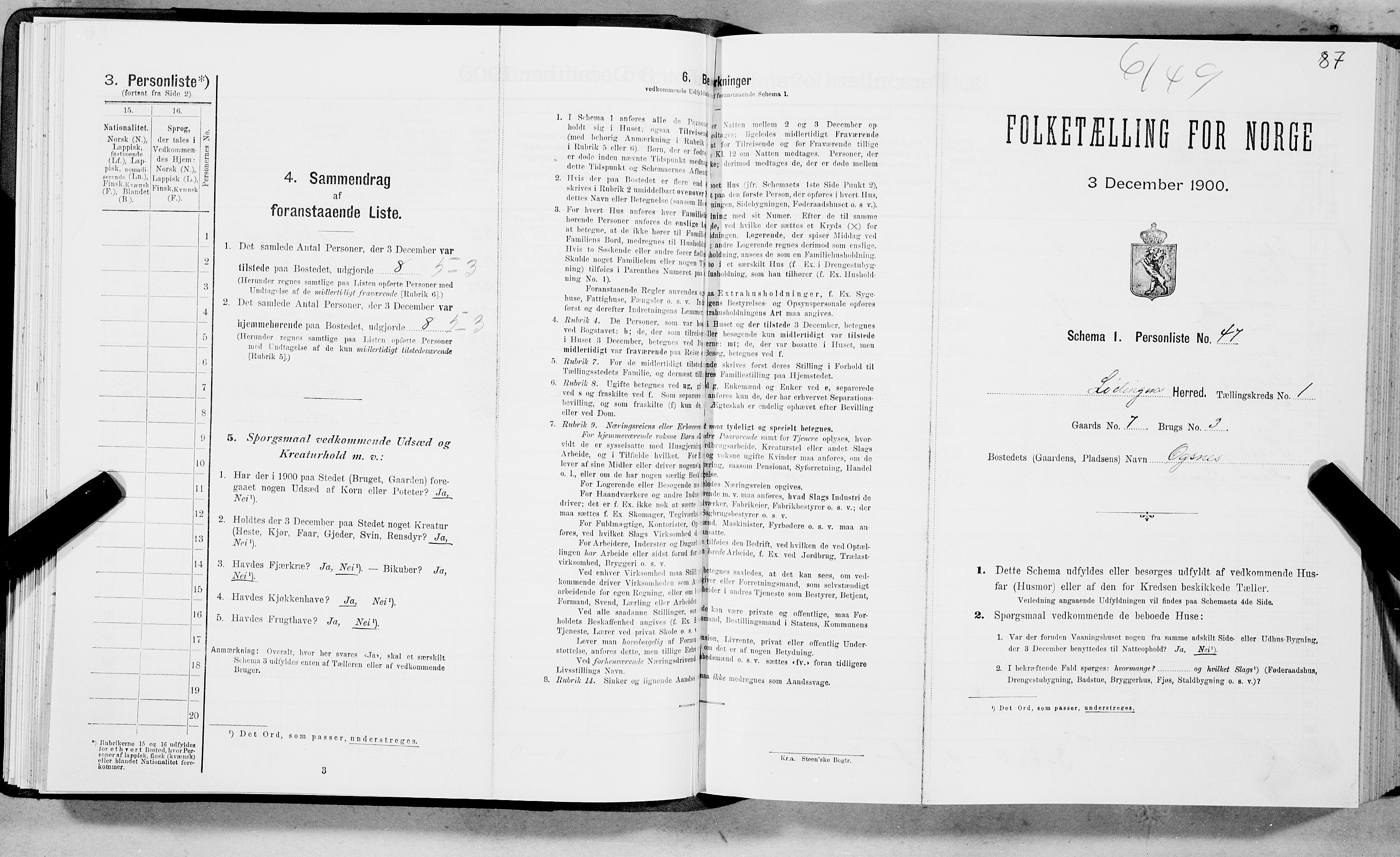 SAT, Folketelling 1900 for 1851 Lødingen herred, 1900, s. 87