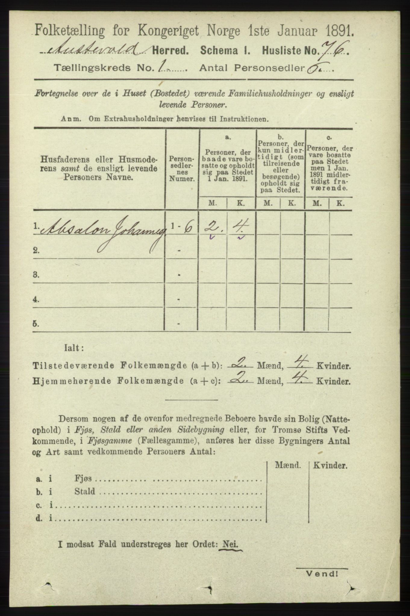 RA, Folketelling 1891 for 1244 Austevoll herred, 1891, s. 93