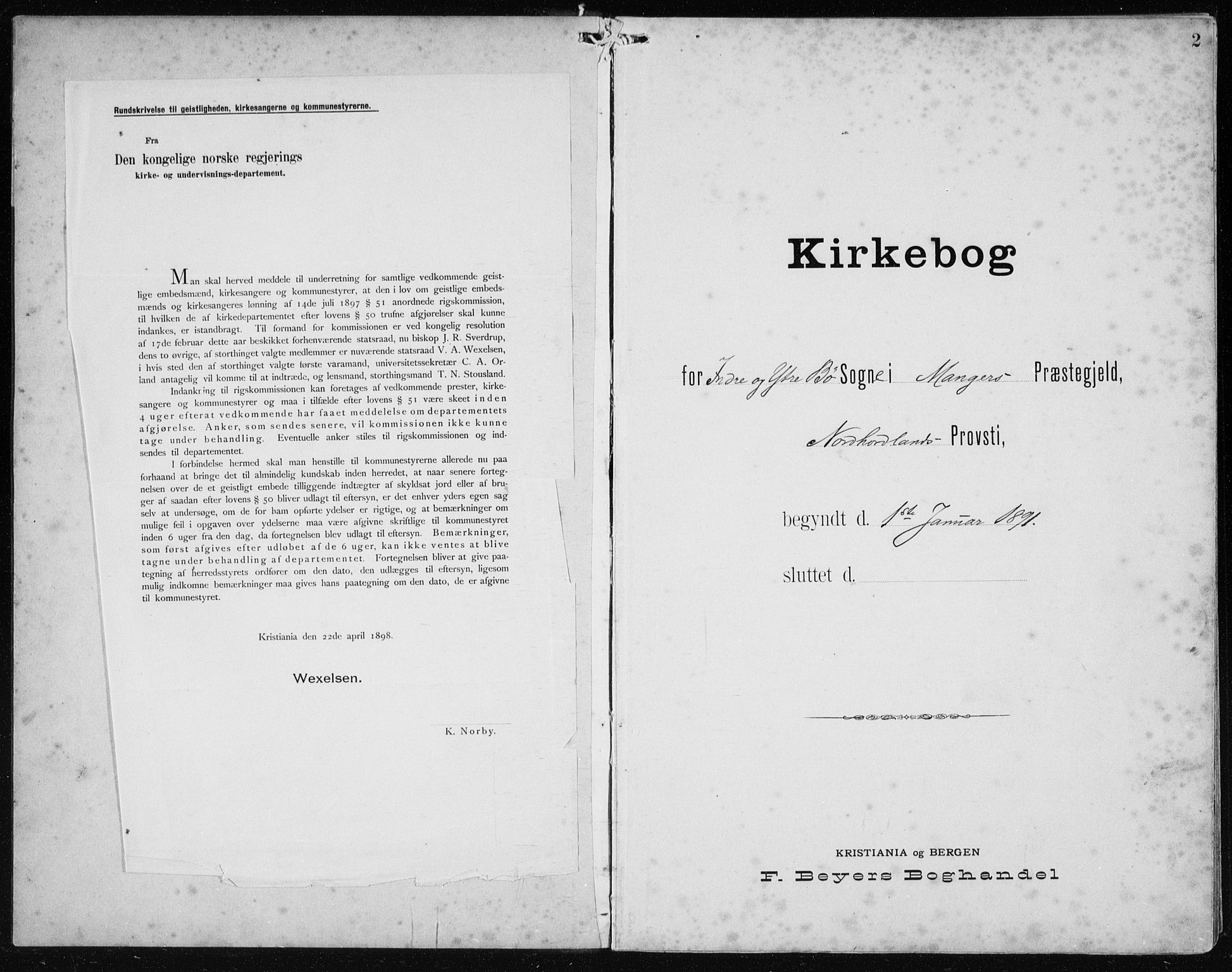 Manger sokneprestembete, SAB/A-76801/H/Hab: Klokkerbok nr. B 3, 1891-1907, s. 2