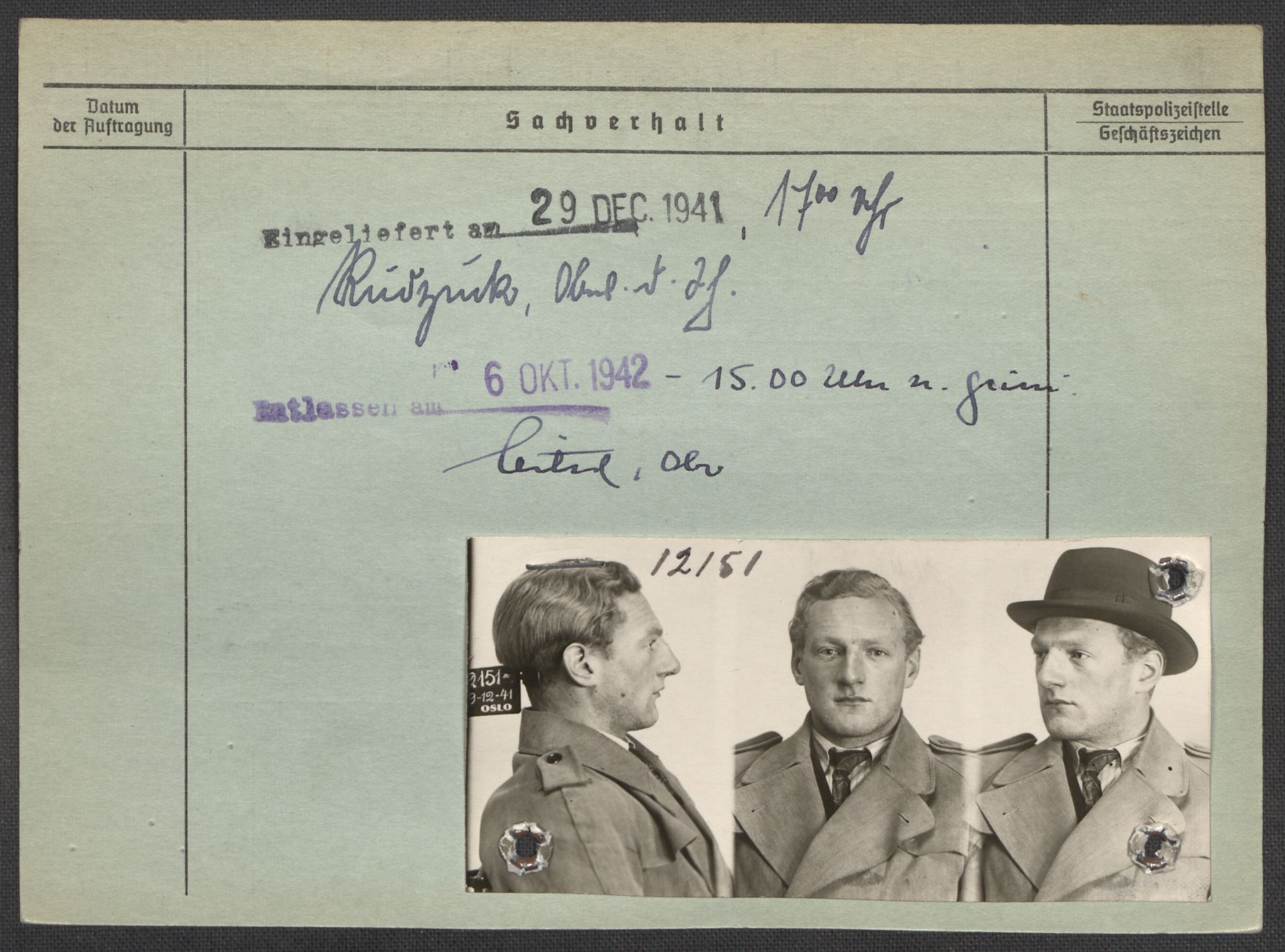 Befehlshaber der Sicherheitspolizei und des SD, RA/RAFA-5969/E/Ea/Eaa/L0006: Register over norske fanger i Møllergata 19: Kj-Lund, 1940-1945, s. 1200