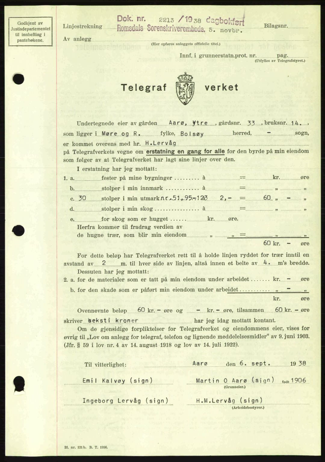Romsdal sorenskriveri, SAT/A-4149/1/2/2C: Pantebok nr. A5, 1938-1938, Dagboknr: 2213/1938