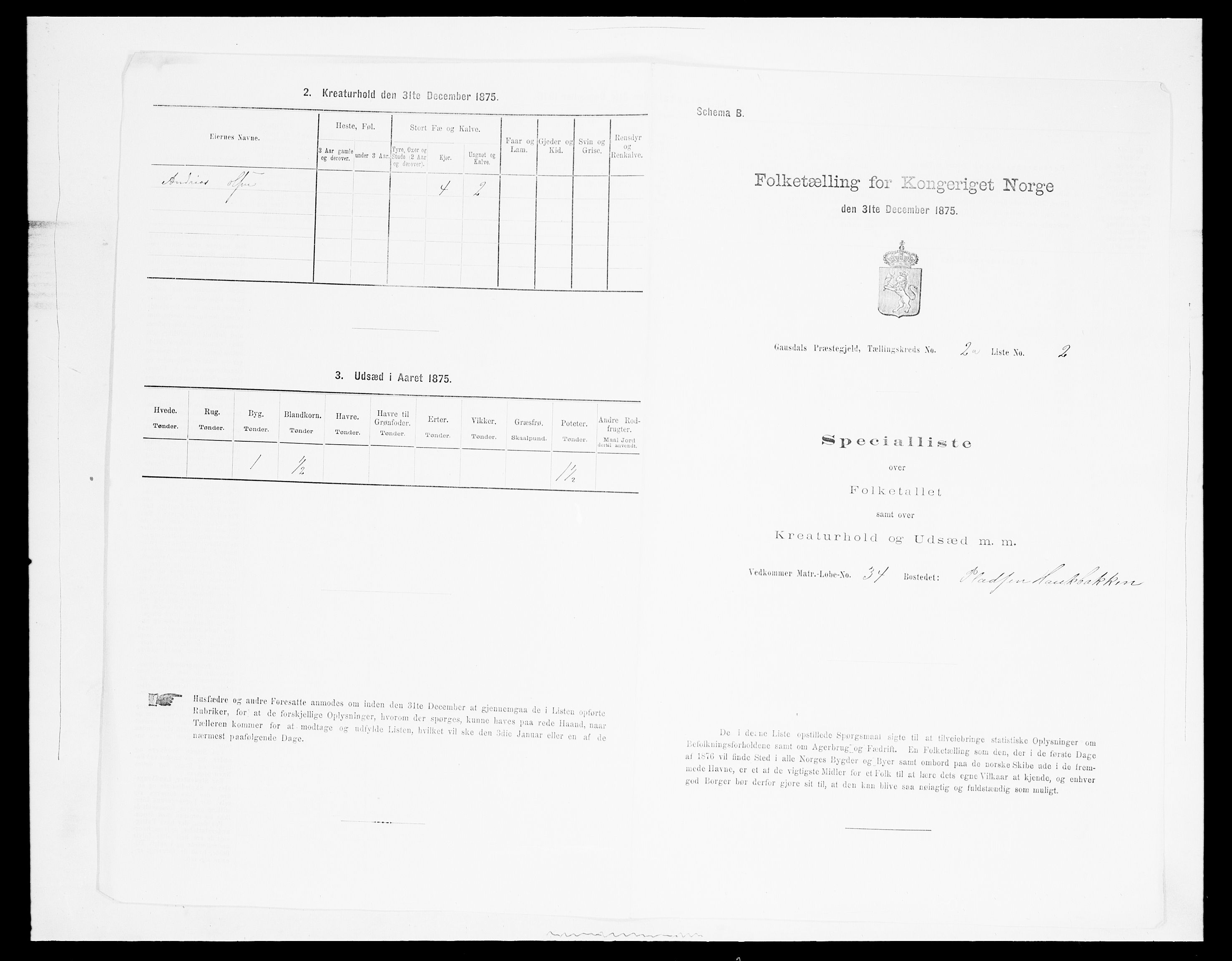 SAH, Folketelling 1875 for 0522P Gausdal prestegjeld, 1875, s. 397