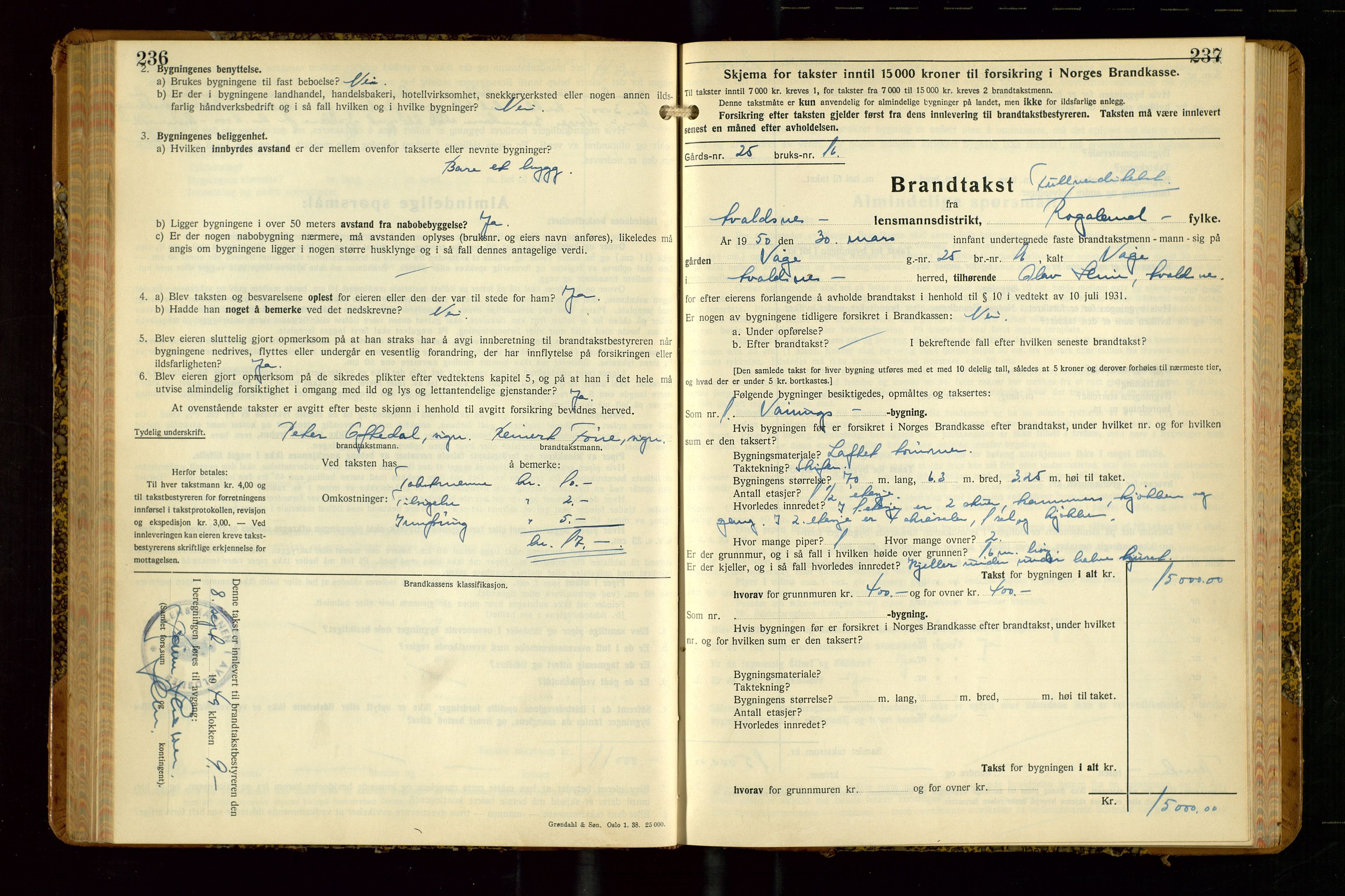 Avaldsnes lensmannskontor, AV/SAST-A-100286/Gob/L0002: "Branntakstprotokoll for Avaldsnes lensmannsdistrikt Rogaland fylke", 1940-1950, s. 236-237