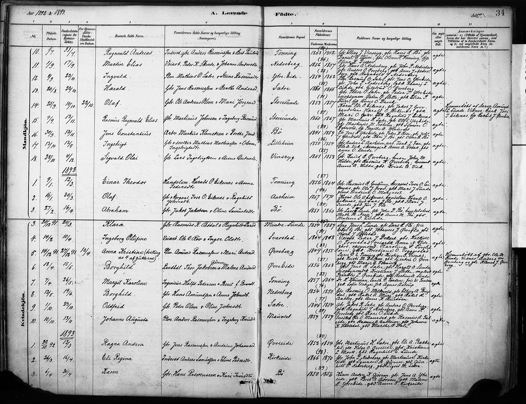 Stryn Sokneprestembete, AV/SAB-A-82501: Ministerialbok nr. B 1, 1878-1907, s. 34