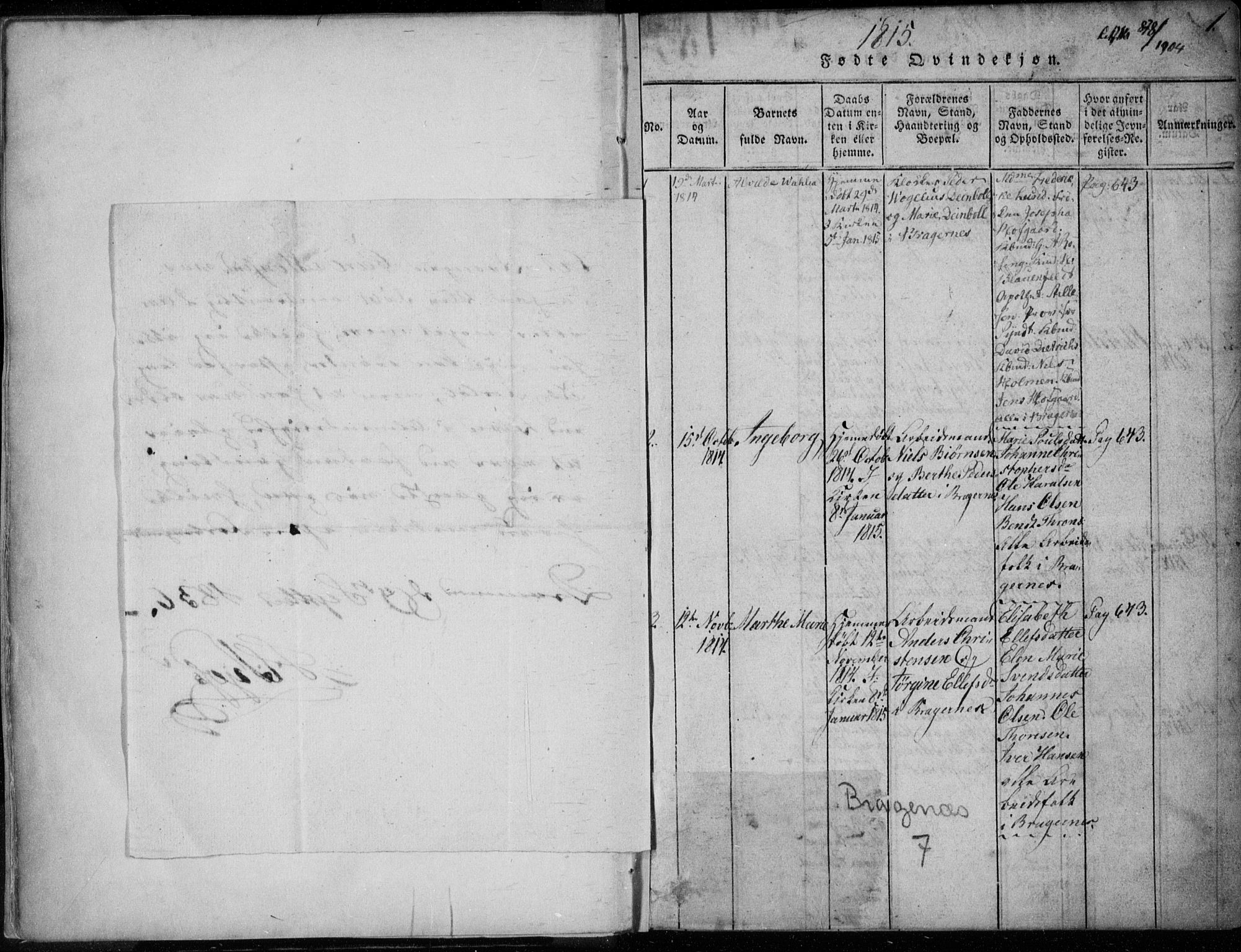 Bragernes kirkebøker, AV/SAKO-A-6/F/Fa/L0007: Ministerialbok nr. I 7, 1815-1829, s. 0-1