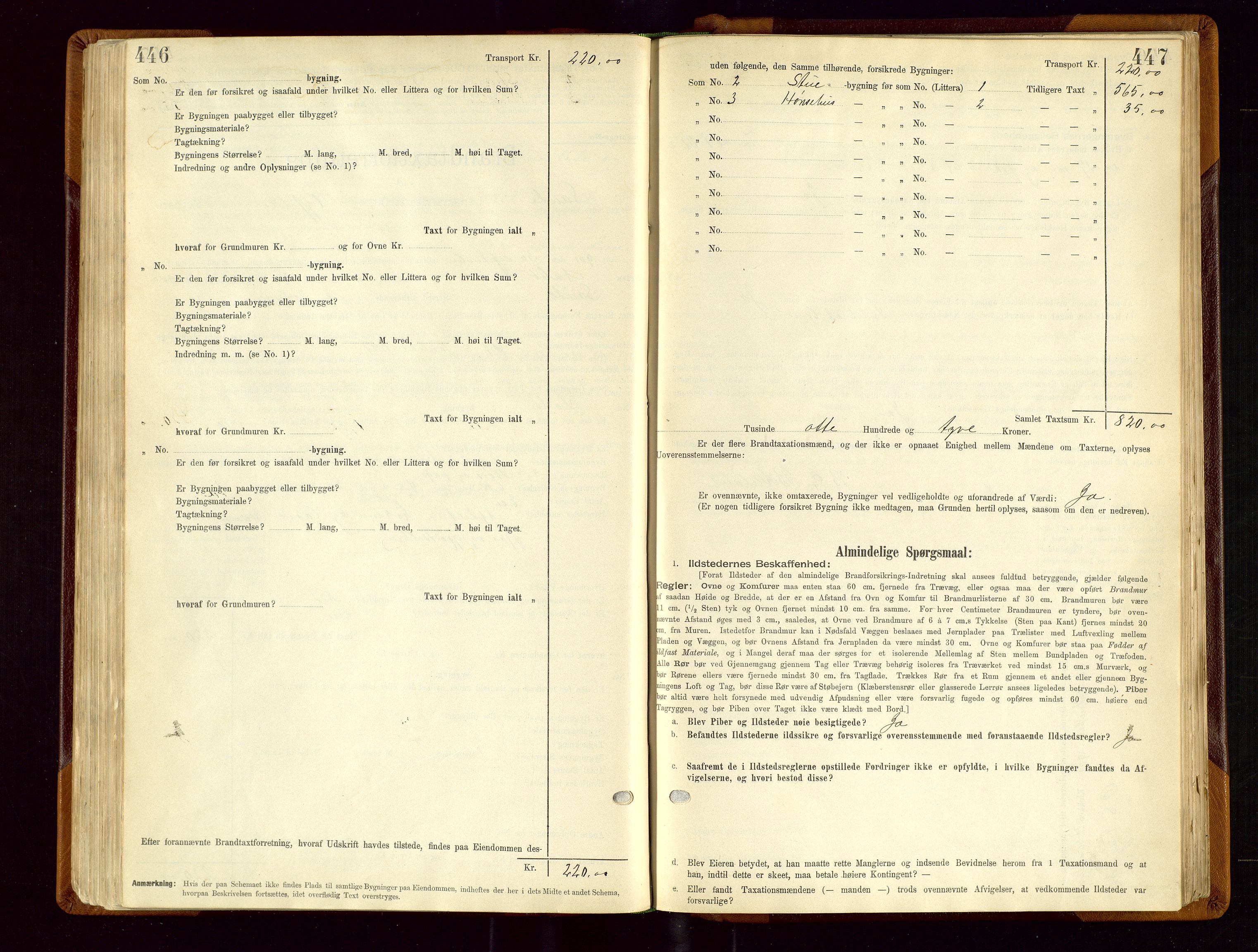 Sauda lensmannskontor, SAST/A-100177/Gob/L0001: Branntakstprotokoll - skjematakst, 1894-1914, s. 446-447