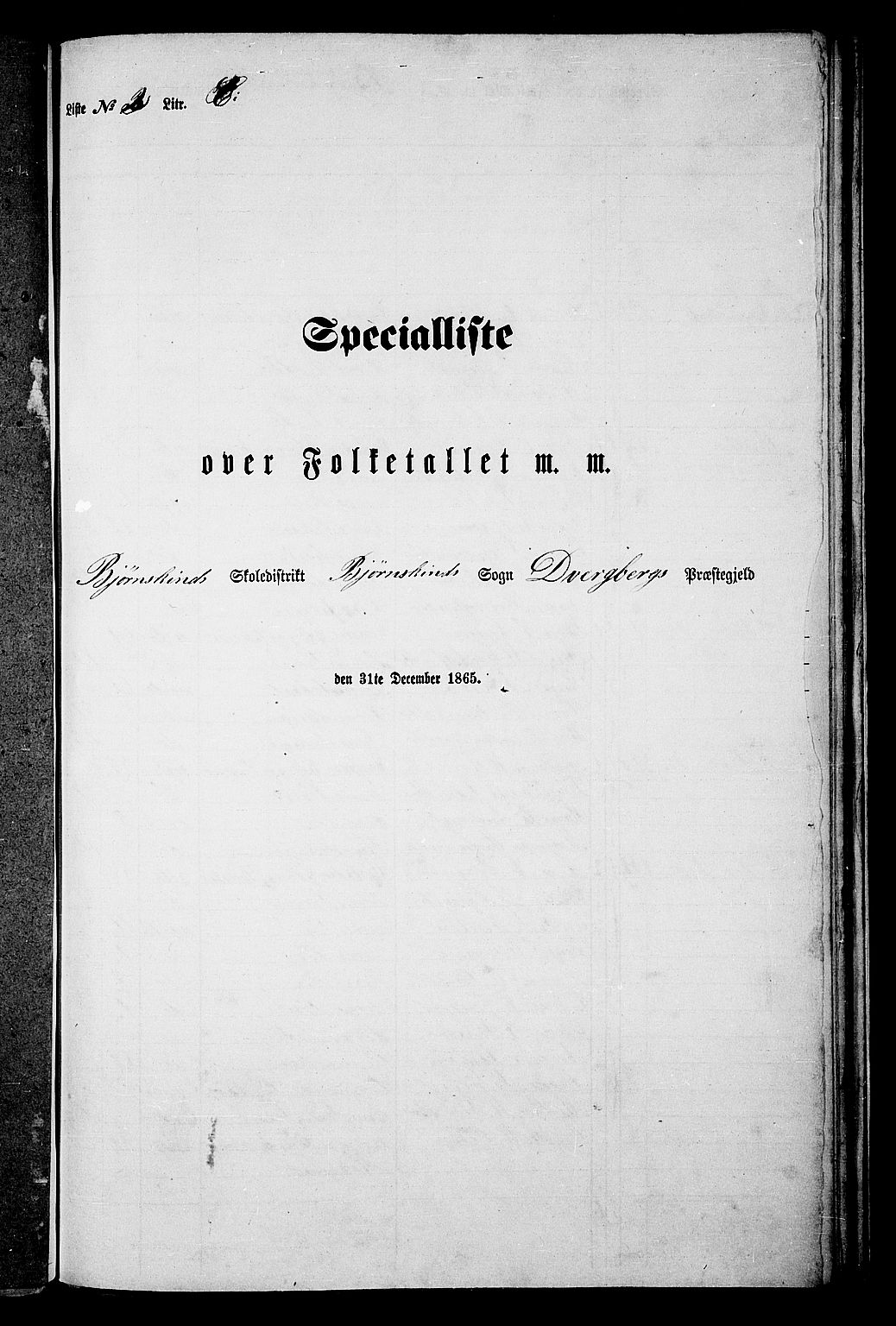 RA, Folketelling 1865 for 1872P Dverberg prestegjeld, 1865, s. 50