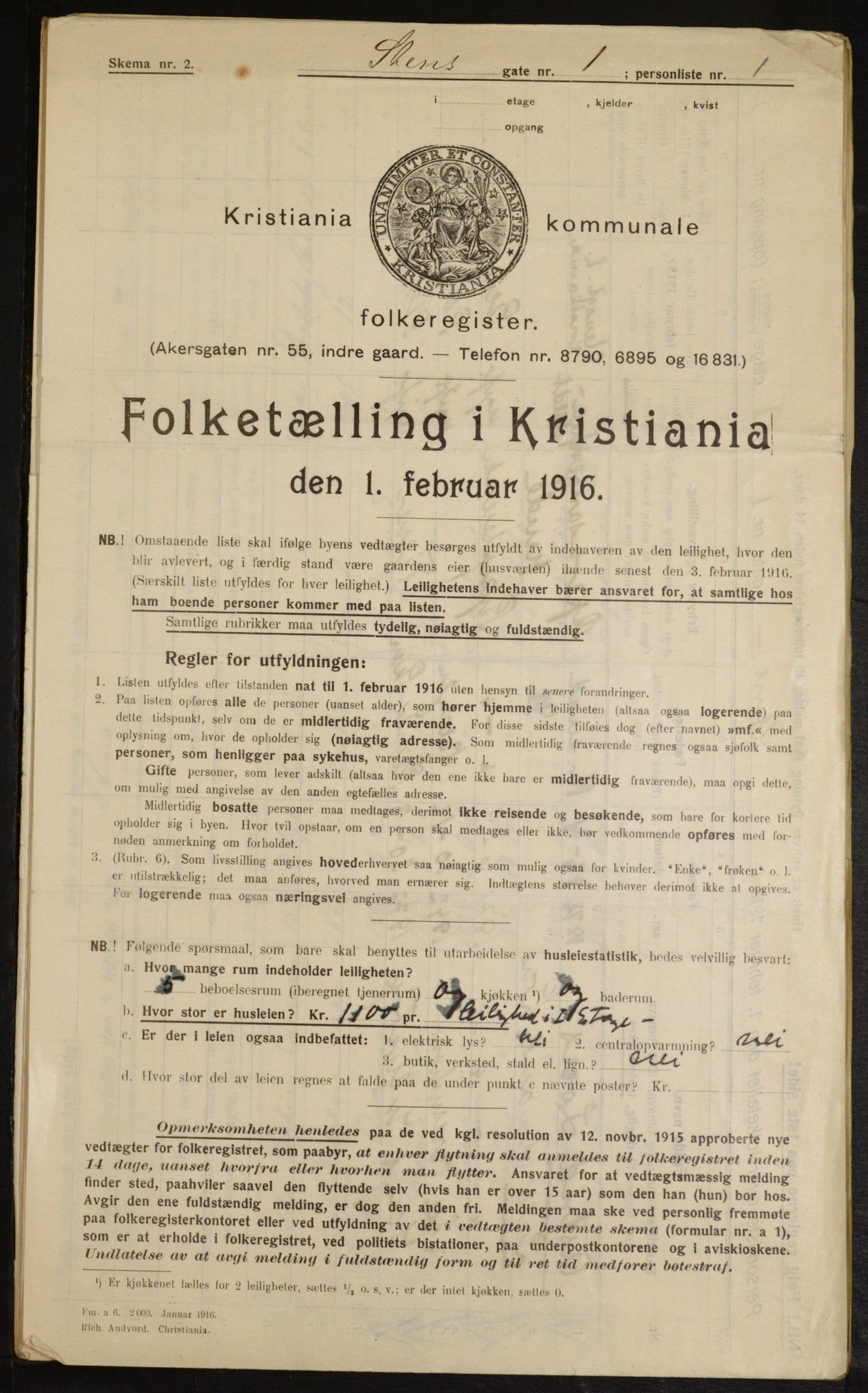 OBA, Kommunal folketelling 1.2.1916 for Kristiania, 1916, s. 104442