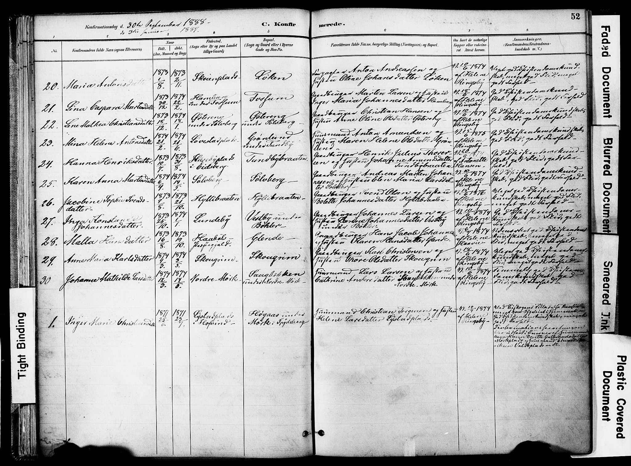 Spydeberg prestekontor Kirkebøker, AV/SAO-A-10924/F/Fa/L0008: Ministerialbok nr. I 8, 1886-1900, s. 52