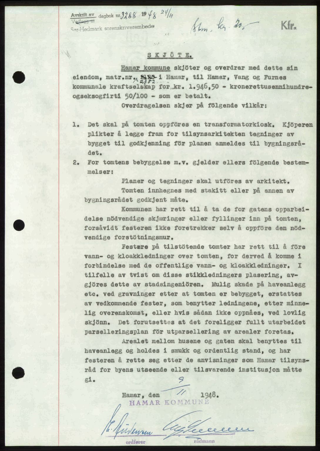 Sør-Hedmark sorenskriveri, SAH/TING-014/H/Hb/Hbd/L0018: Pantebok nr. 18, 1948-1949, Dagboknr: 3288/1948