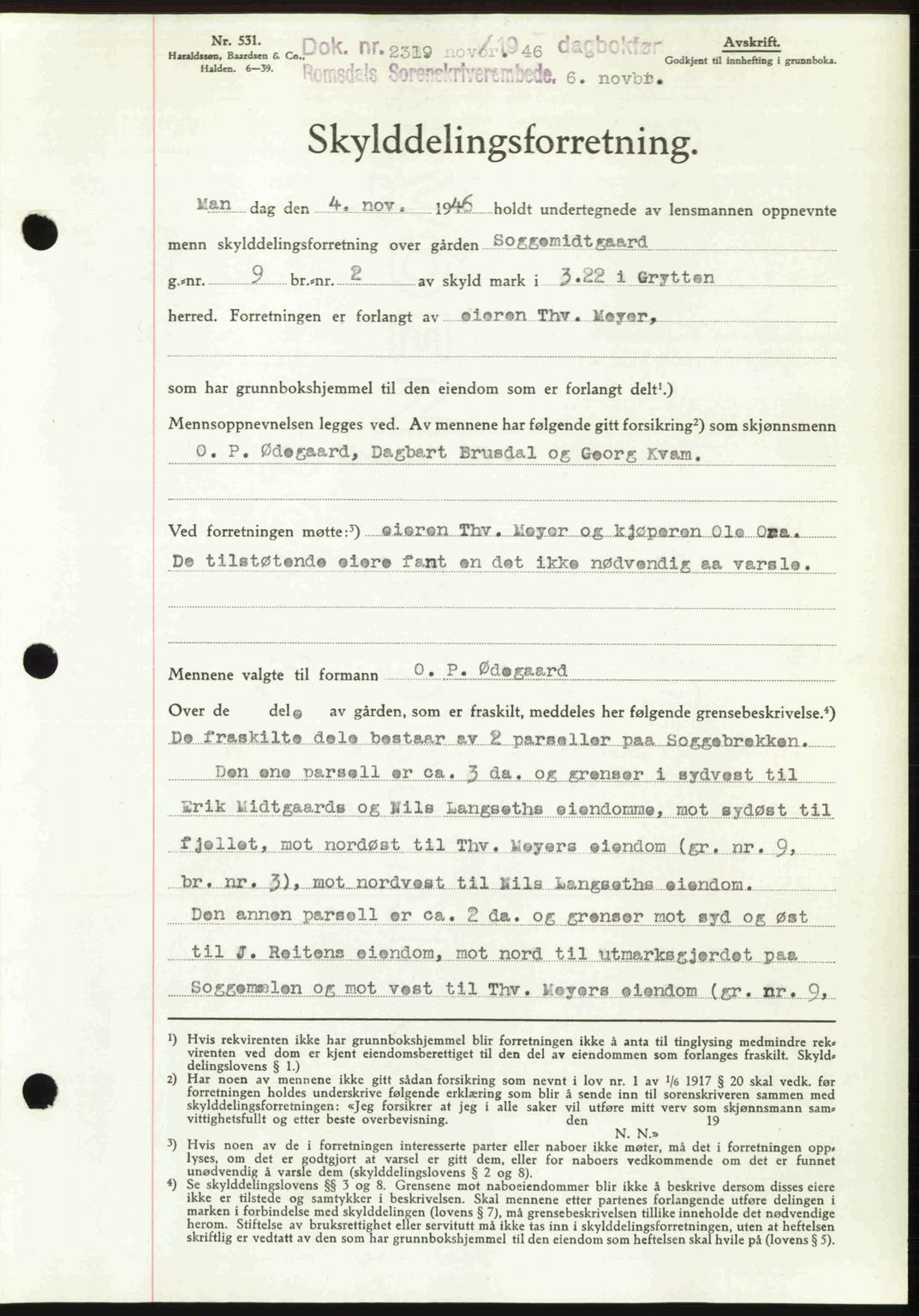 Romsdal sorenskriveri, AV/SAT-A-4149/1/2/2C: Pantebok nr. A21, 1946-1946, Dagboknr: 2319/1946