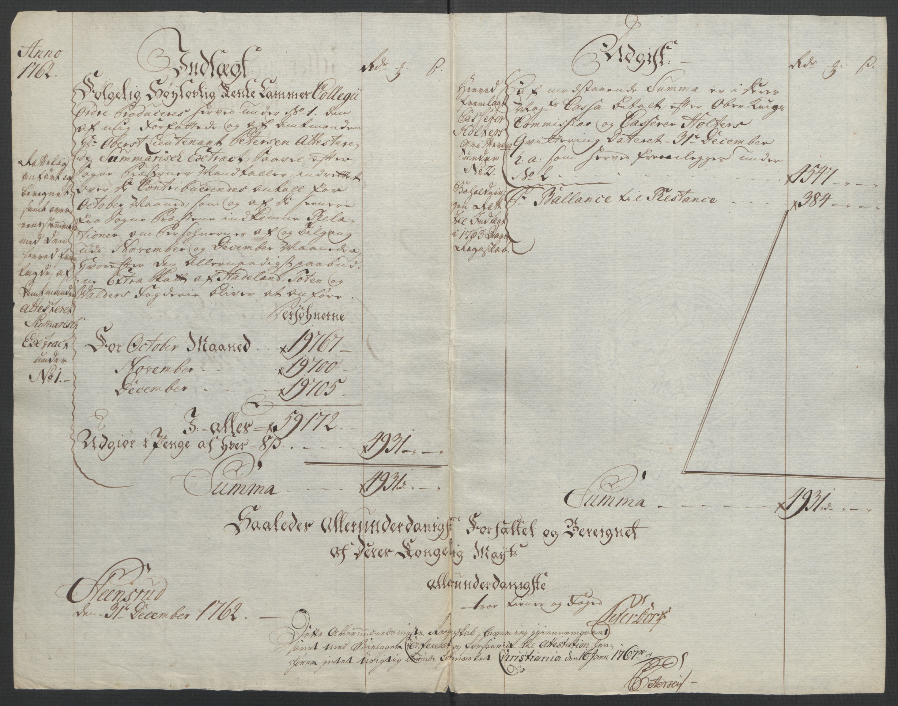 Rentekammeret inntil 1814, Reviderte regnskaper, Fogderegnskap, AV/RA-EA-4092/R19/L1399: Fogderegnskap Toten, Hadeland og Vardal, 1762-1783, s. 5
