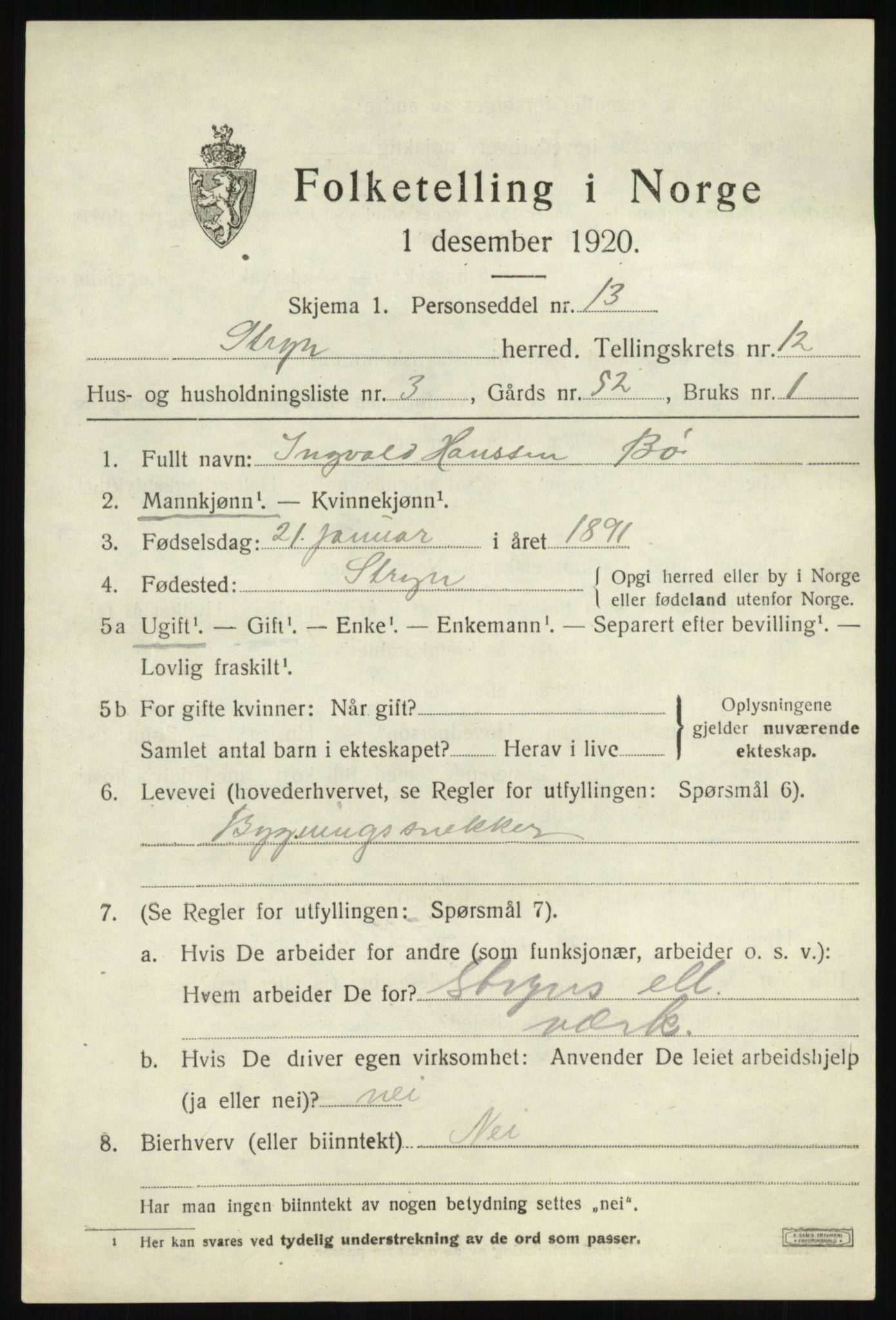 SAB, Folketelling 1920 for 1448 Stryn herred, 1920, s. 5506