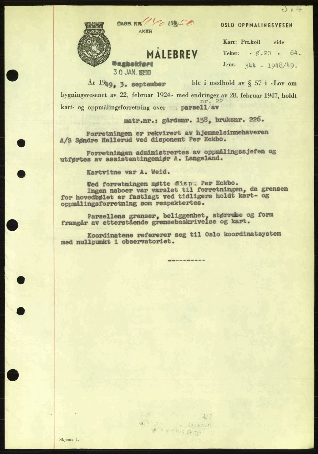 Oslo byskriverembete, AV/SAO-A-10227/G/Gb/Gbd/Gbda/L0017: Pantebok nr. A215, 1949-1950, Dagboknr: 1140/1950
