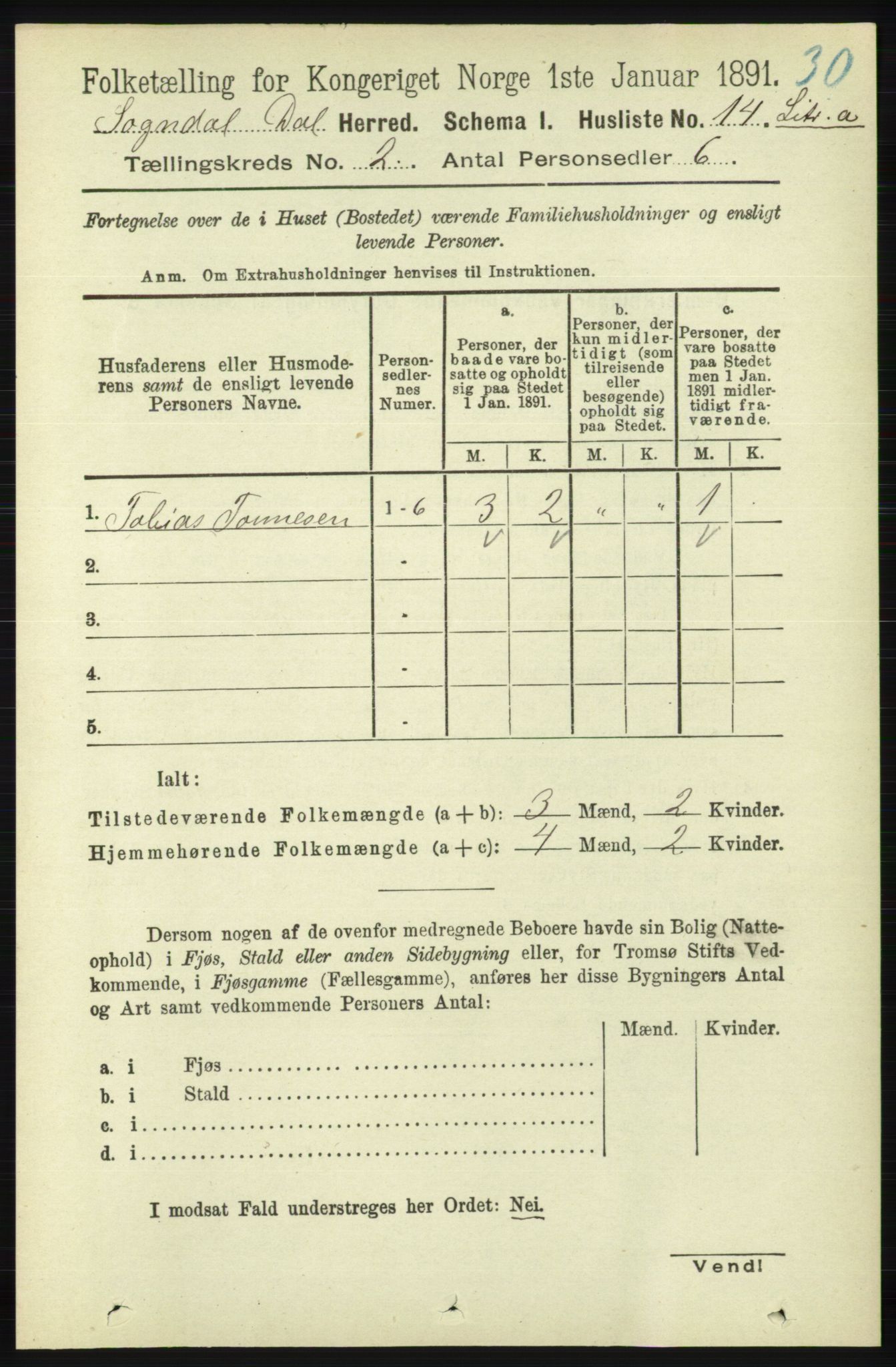 RA, Folketelling 1891 for 1111 Sokndal herred, 1891, s. 439