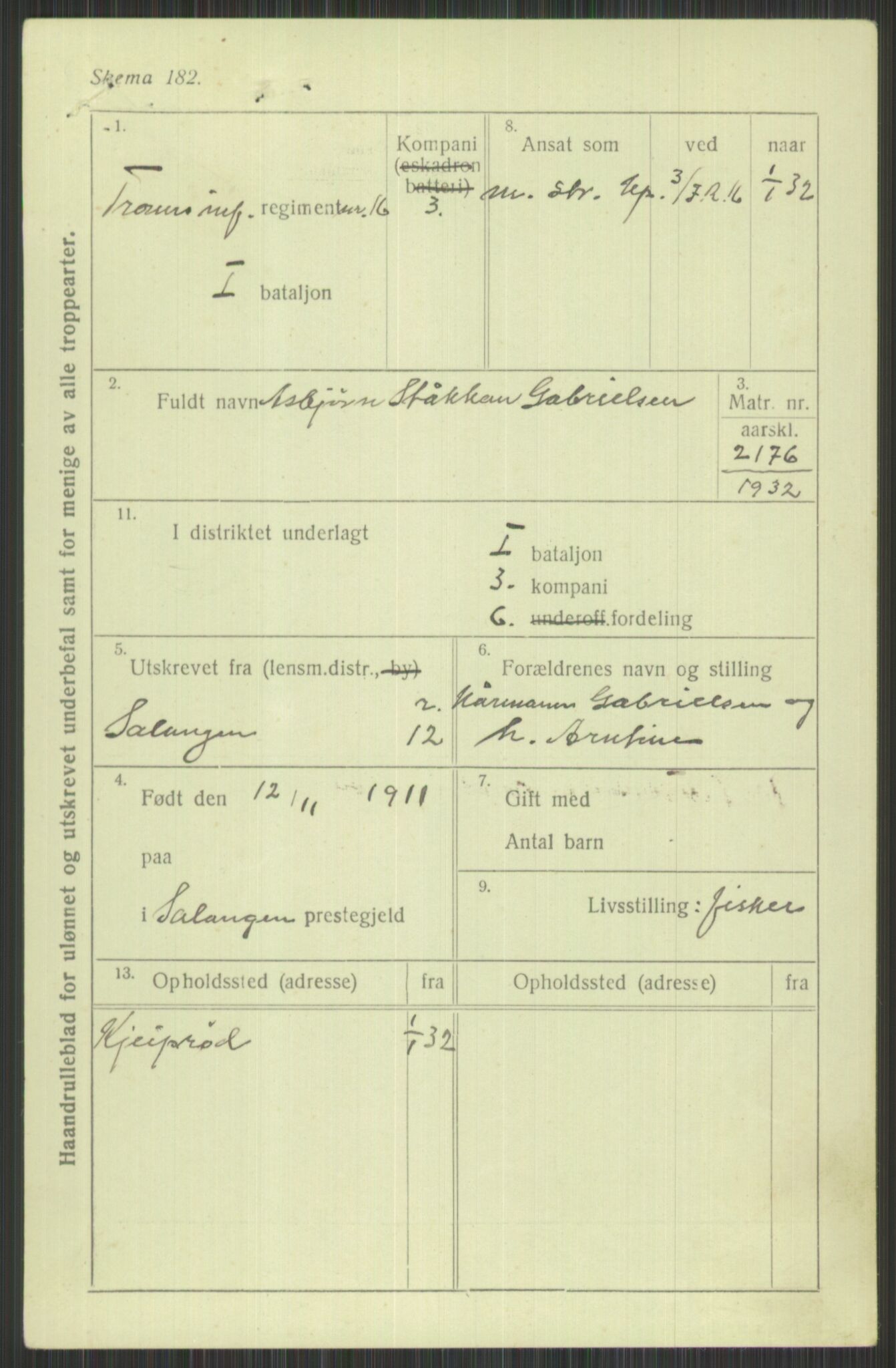 Forsvaret, Troms infanteriregiment nr. 16, AV/RA-RAFA-3146/P/Pa/L0016: Rulleblad for regimentets menige mannskaper, årsklasse 1932, 1932, s. 345