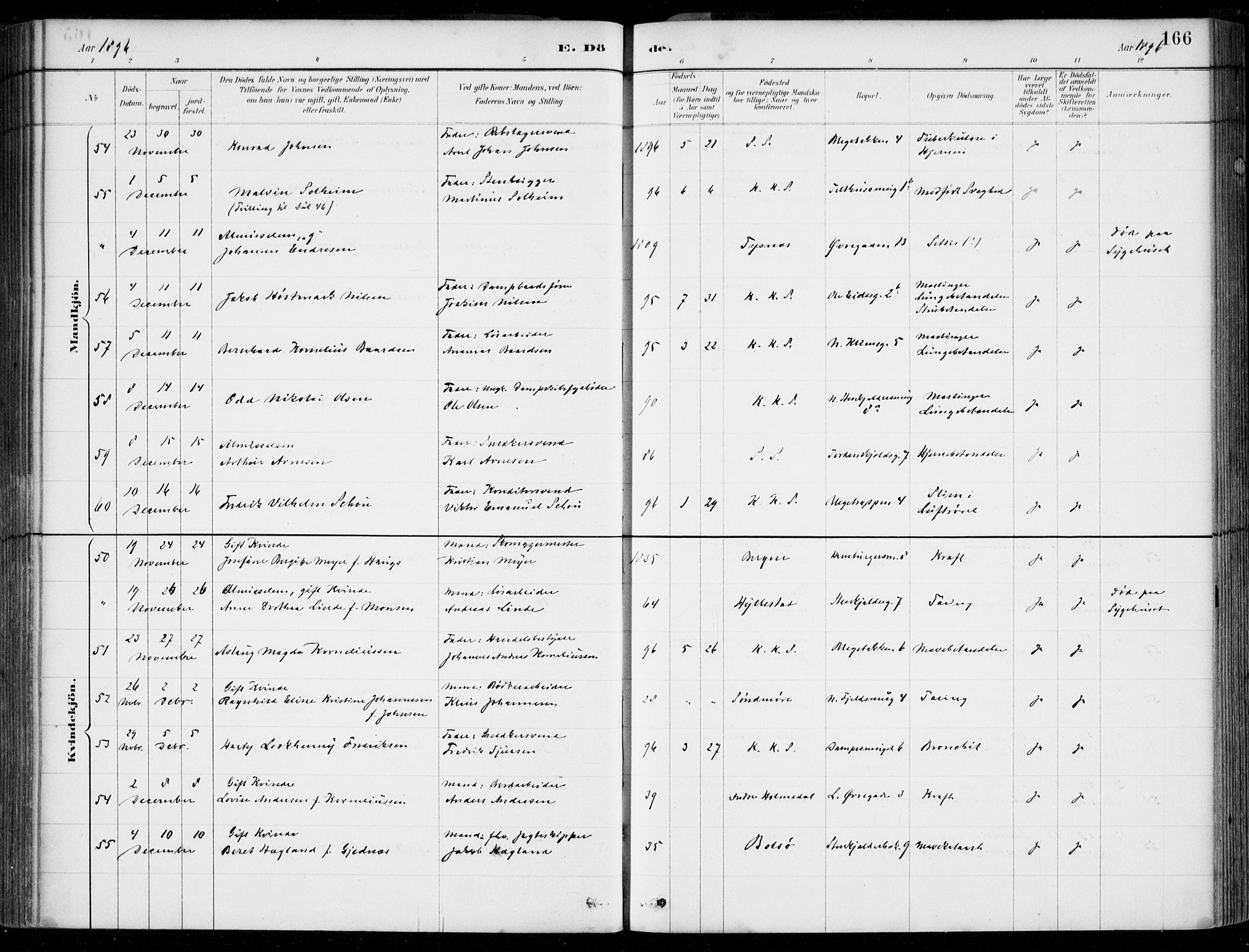 Korskirken sokneprestembete, AV/SAB-A-76101/H/Hab: Klokkerbok nr. E 4, 1884-1910, s. 166