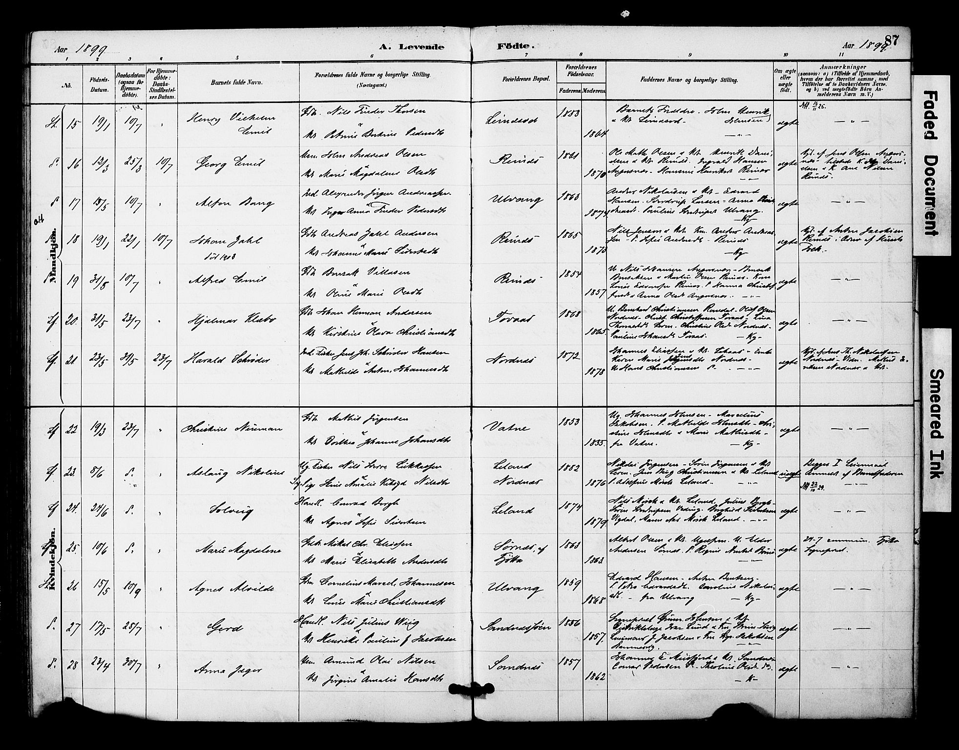 Ministerialprotokoller, klokkerbøker og fødselsregistre - Nordland, SAT/A-1459/831/L0471: Ministerialbok nr. 831A02, 1886-1901, s. 87