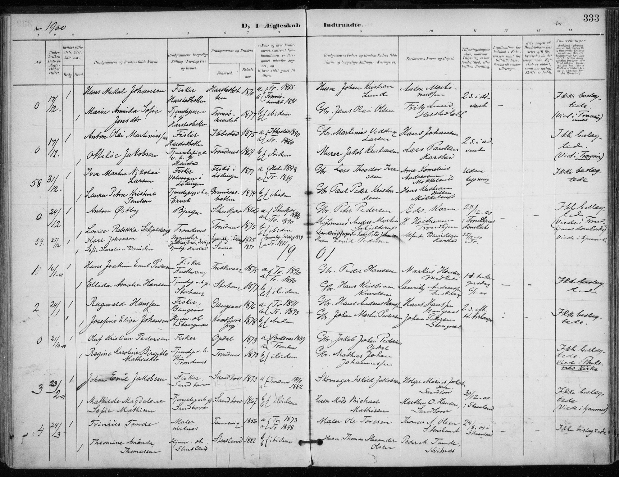 Trondenes sokneprestkontor, AV/SATØ-S-1319/H/Ha/L0017kirke: Ministerialbok nr. 17, 1899-1908, s. 333