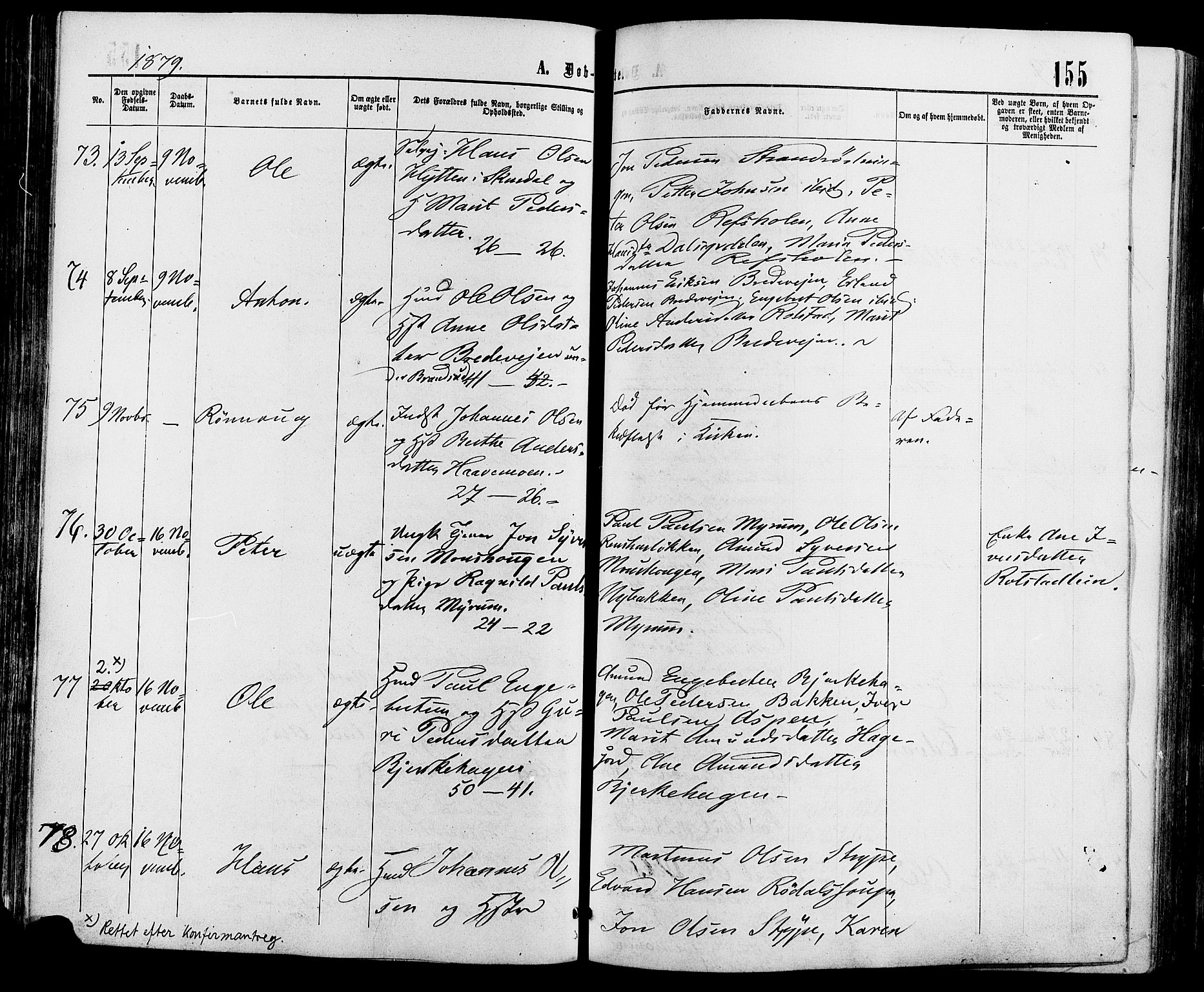 Sør-Fron prestekontor, AV/SAH-PREST-010/H/Ha/Haa/L0002: Ministerialbok nr. 2, 1864-1880, s. 155