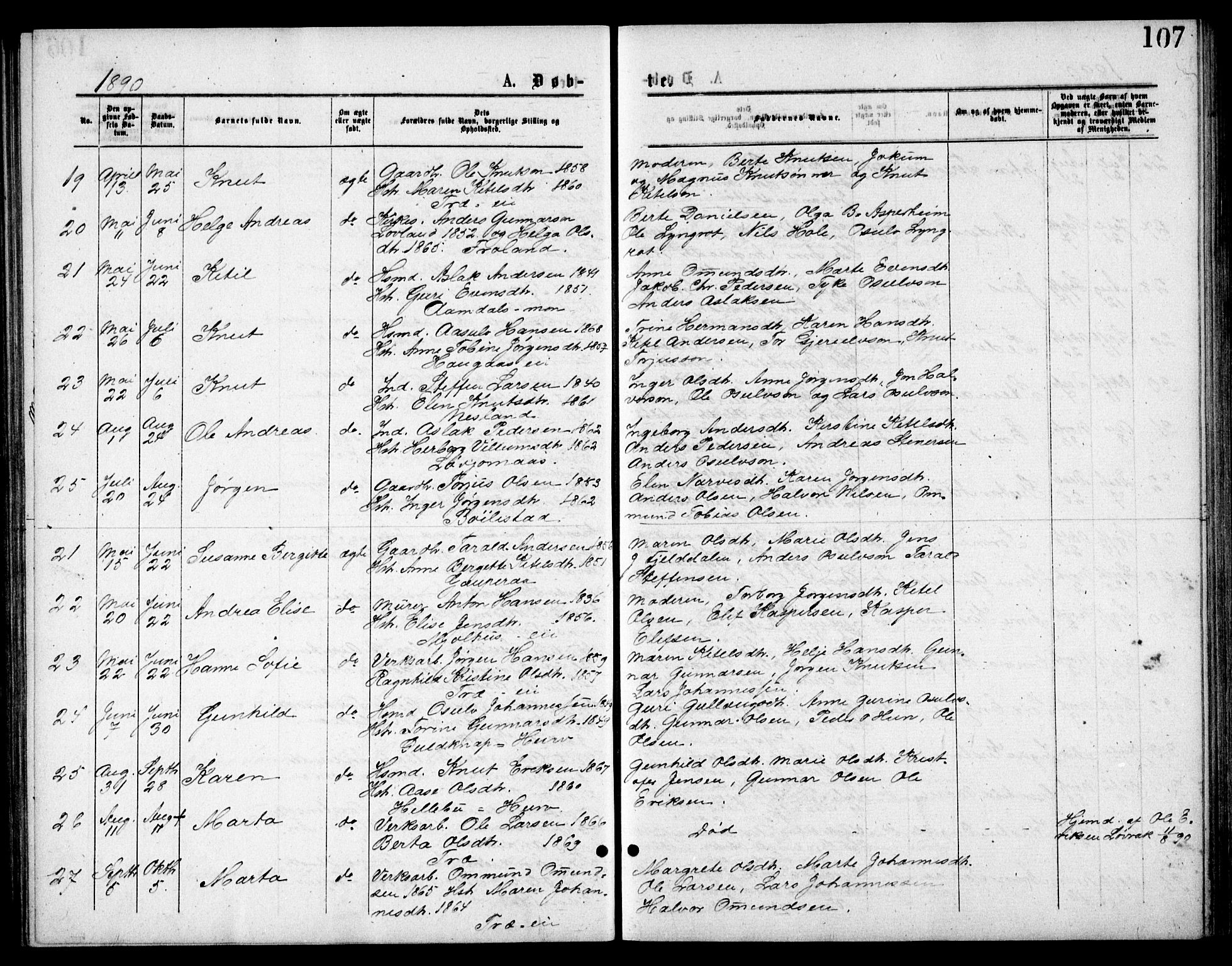 Froland sokneprestkontor, AV/SAK-1111-0013/F/Fb/L0009: Klokkerbok nr. B 9, 1875-1893, s. 107