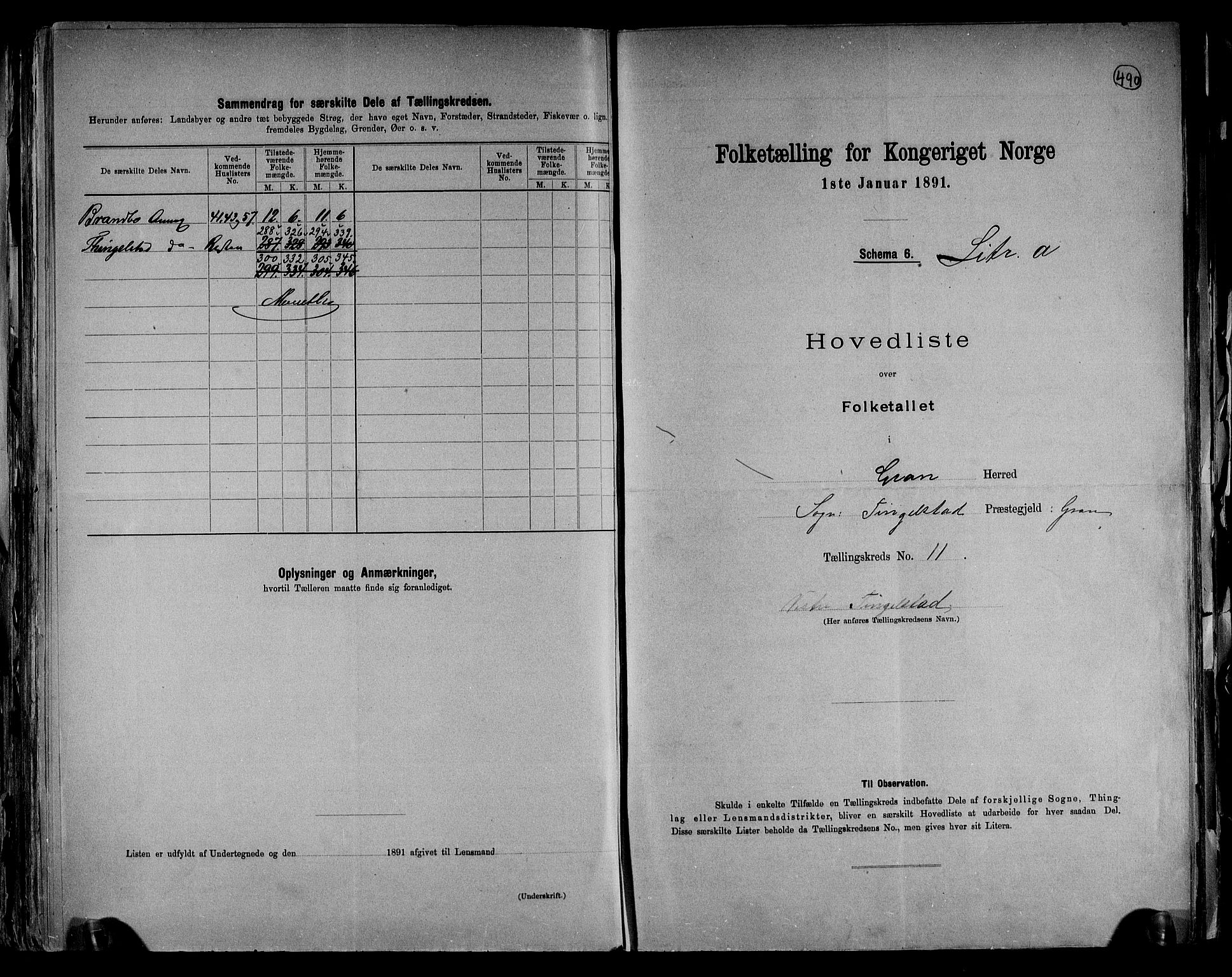 RA, Folketelling 1891 for 0534 Gran herred, 1891, s. 30