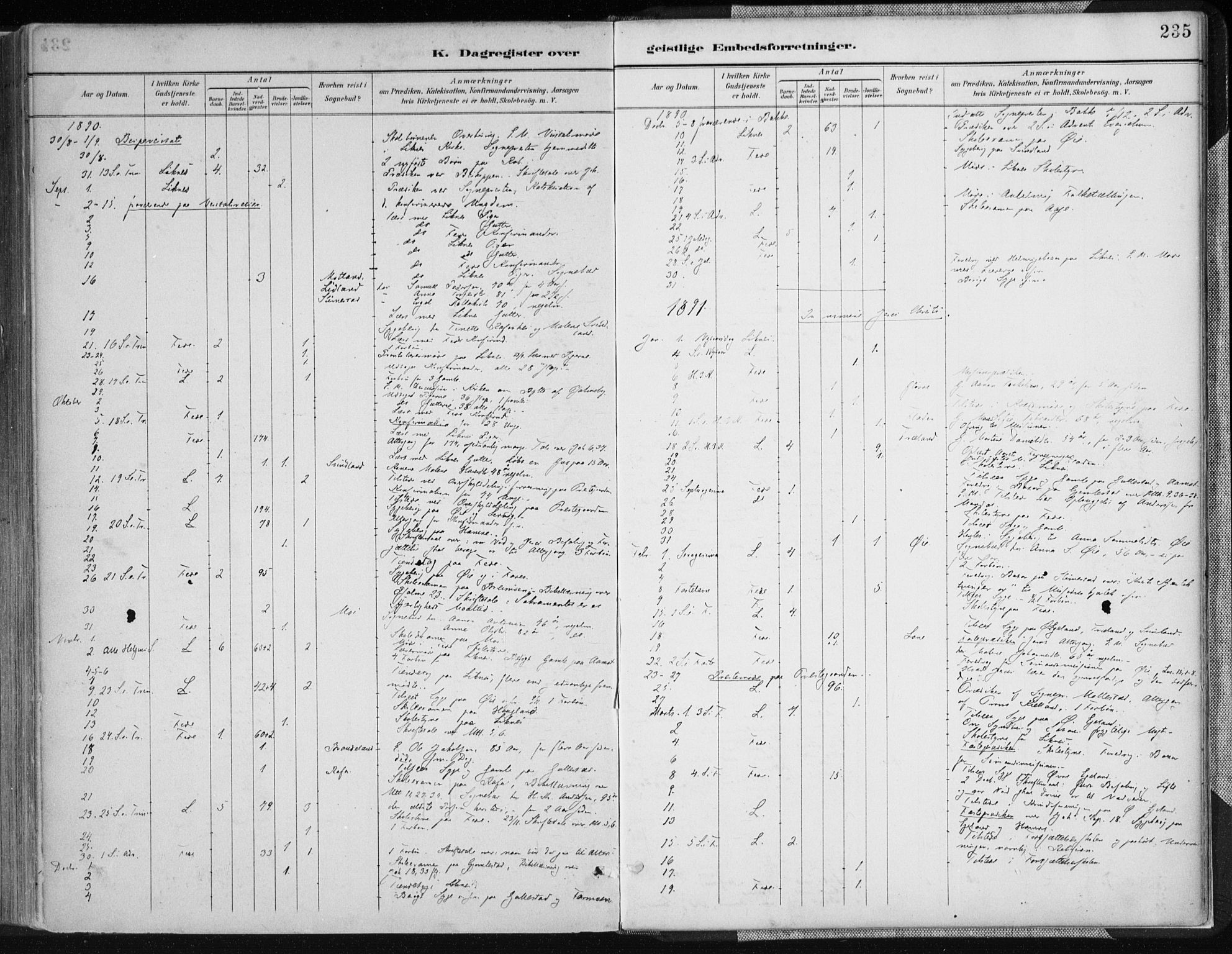 Kvinesdal sokneprestkontor, SAK/1111-0026/F/Fa/Fab/L0008: Ministerialbok nr. A 8, 1886-1897, s. 235