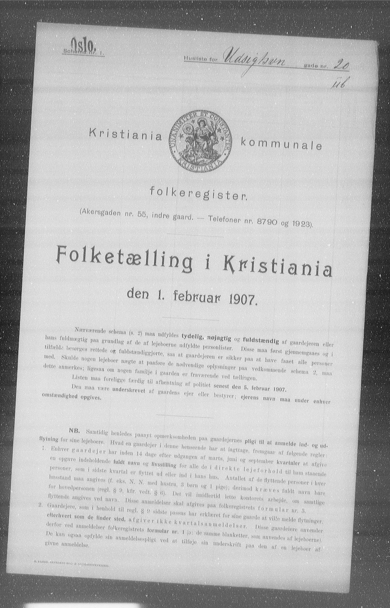 OBA, Kommunal folketelling 1.2.1907 for Kristiania kjøpstad, 1907, s. 61736