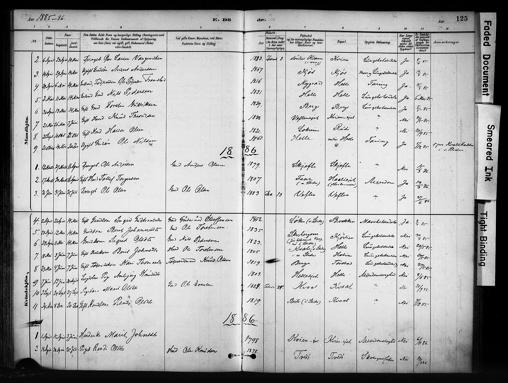 Vang prestekontor, Valdres, AV/SAH-PREST-140/H/Ha/L0009: Ministerialbok nr. 9, 1882-1914, s. 125