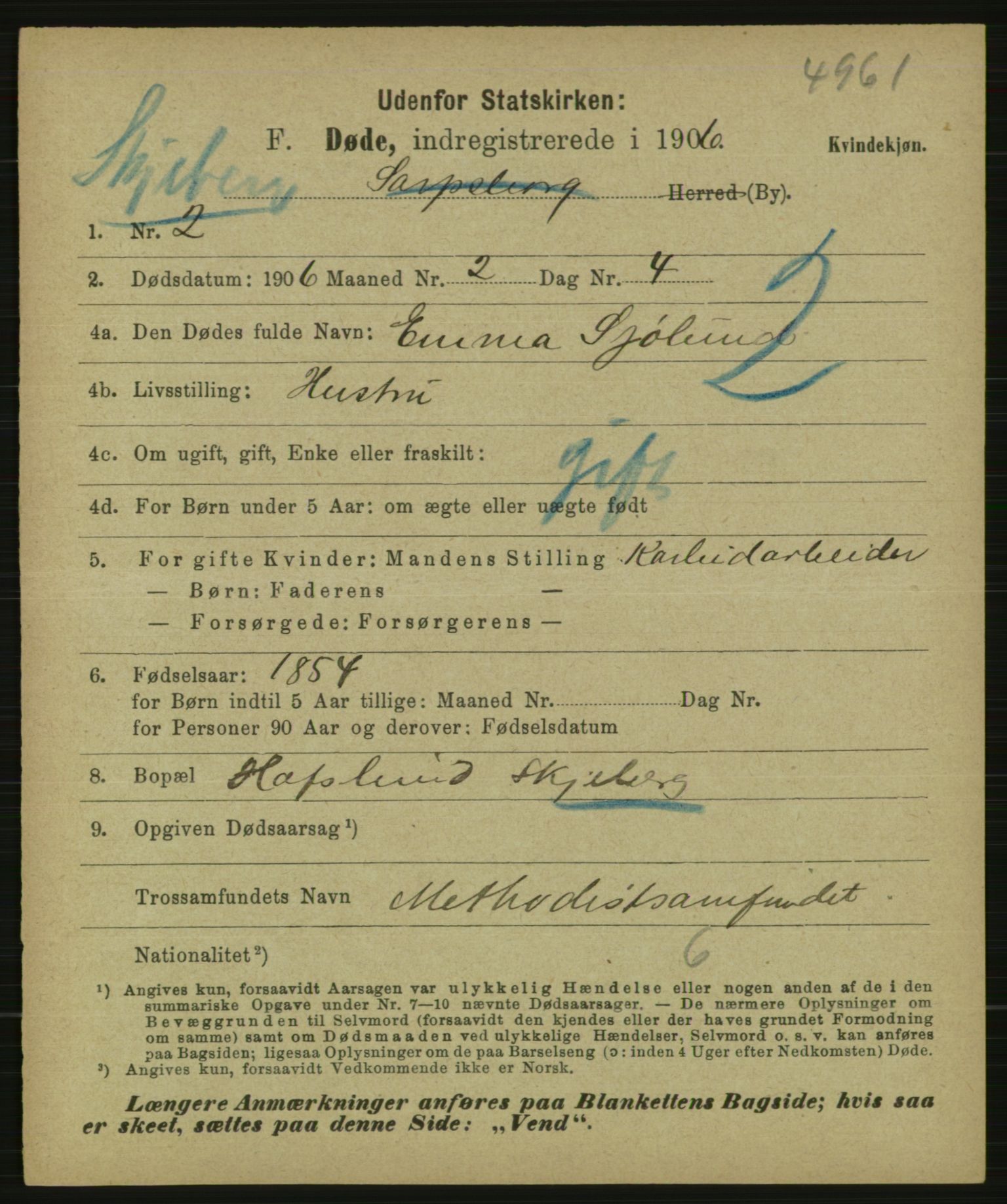 Statistisk sentralbyrå, Sosiodemografiske emner, Befolkning, AV/RA-S-2228/E/L0004: Fødte, gifte, døde dissentere., 1906, s. 2179