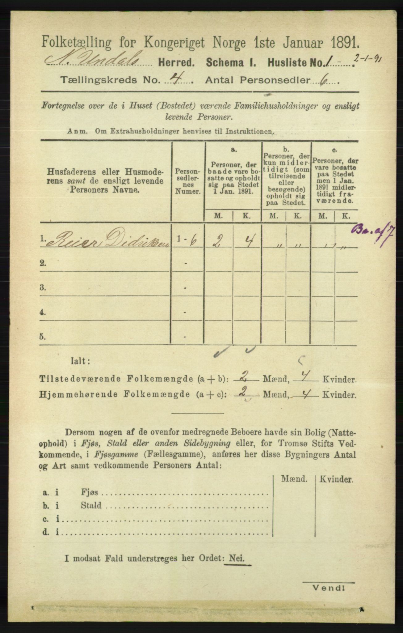 RA, Folketelling 1891 for 1028 Nord-Audnedal herred, 1891, s. 1080