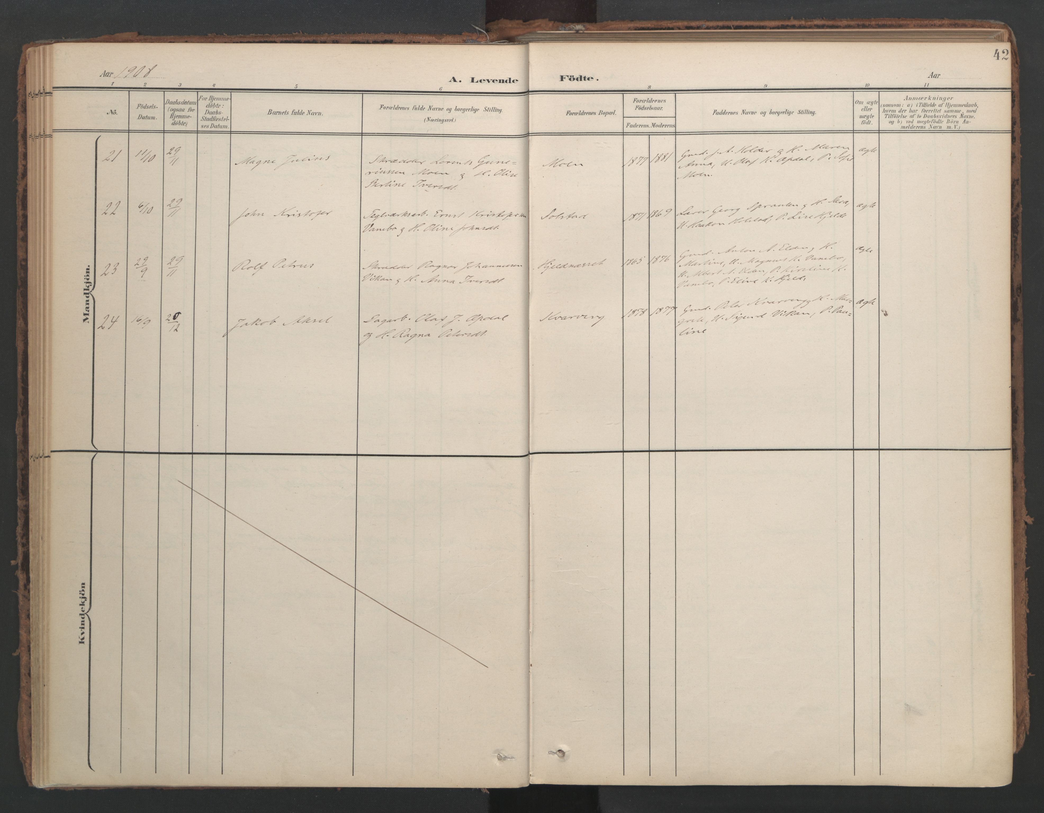 Ministerialprotokoller, klokkerbøker og fødselsregistre - Nord-Trøndelag, AV/SAT-A-1458/741/L0397: Ministerialbok nr. 741A11, 1901-1911, s. 42