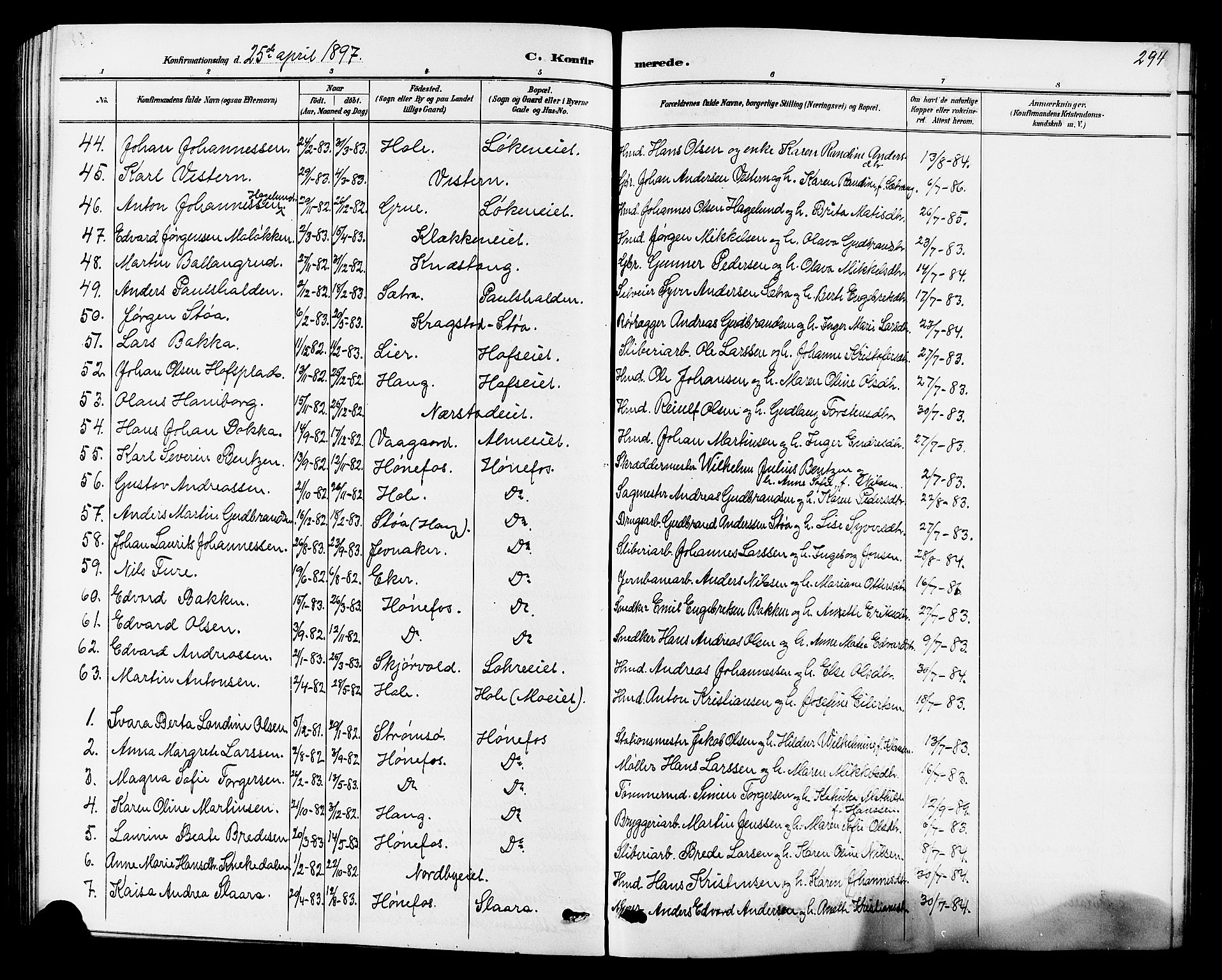 Norderhov kirkebøker, AV/SAKO-A-237/G/Ga/L0008: Klokkerbok nr. I 8, 1887-1912, s. 294