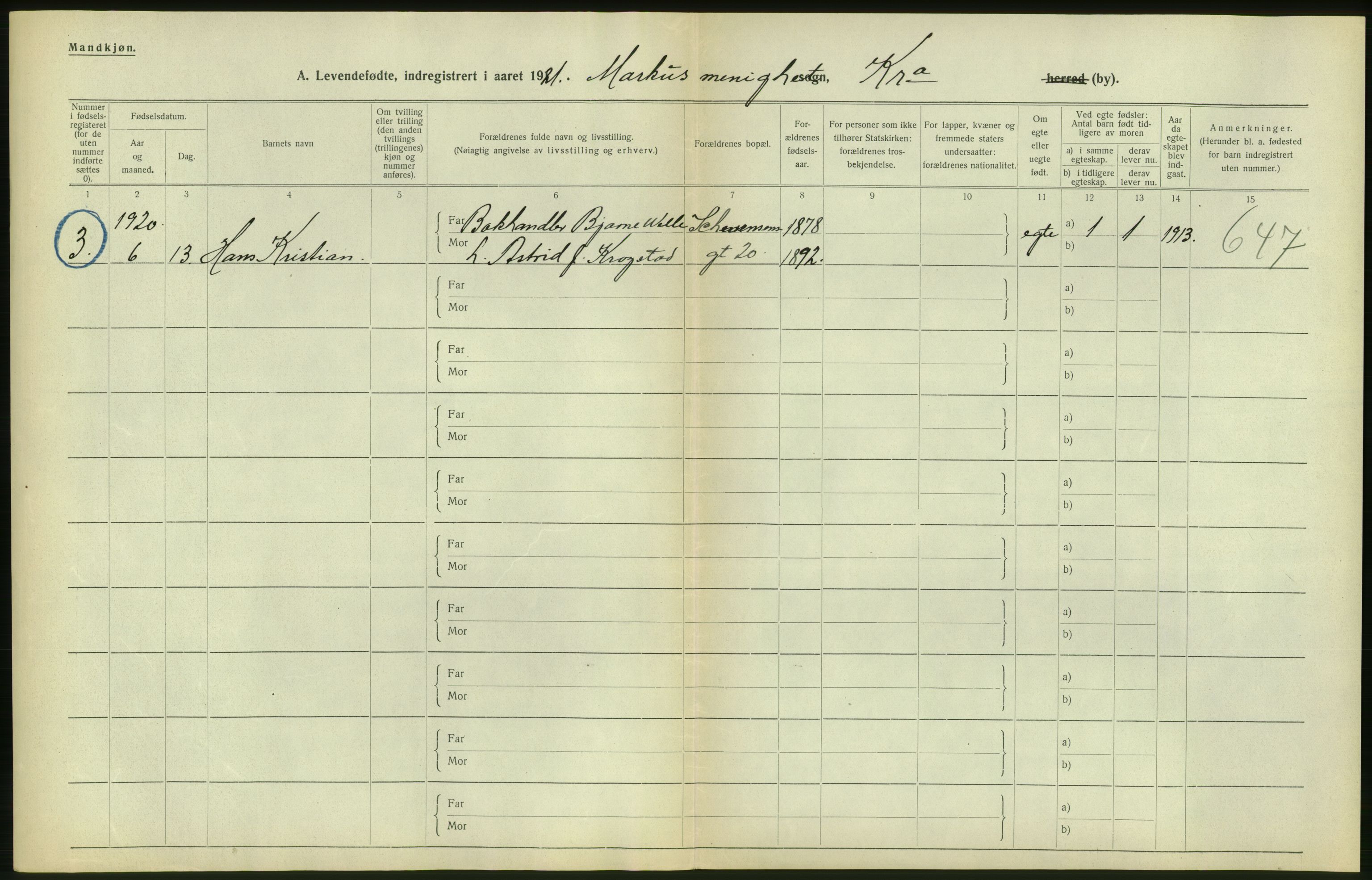 Statistisk sentralbyrå, Sosiodemografiske emner, Befolkning, AV/RA-S-2228/D/Df/Dfc/Dfca/L0010: Kristiania: Levendefødte menn og kvinner., 1921, s. 204
