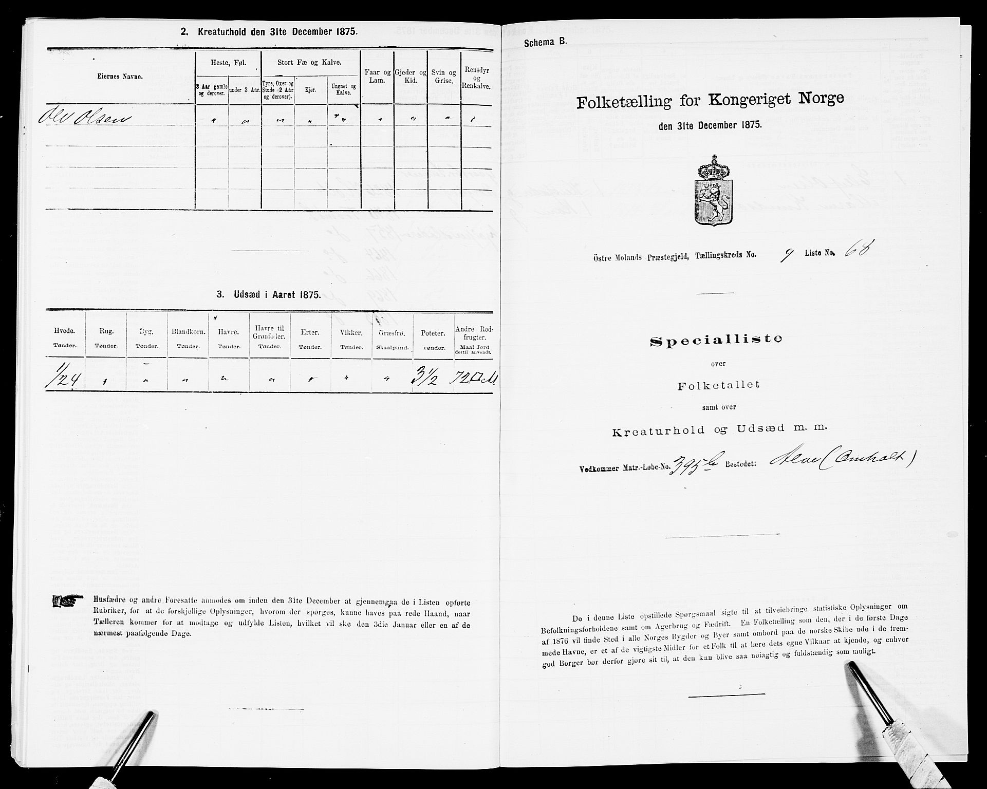 SAK, Folketelling 1875 for 0918P Austre Moland prestegjeld, 1875, s. 2608