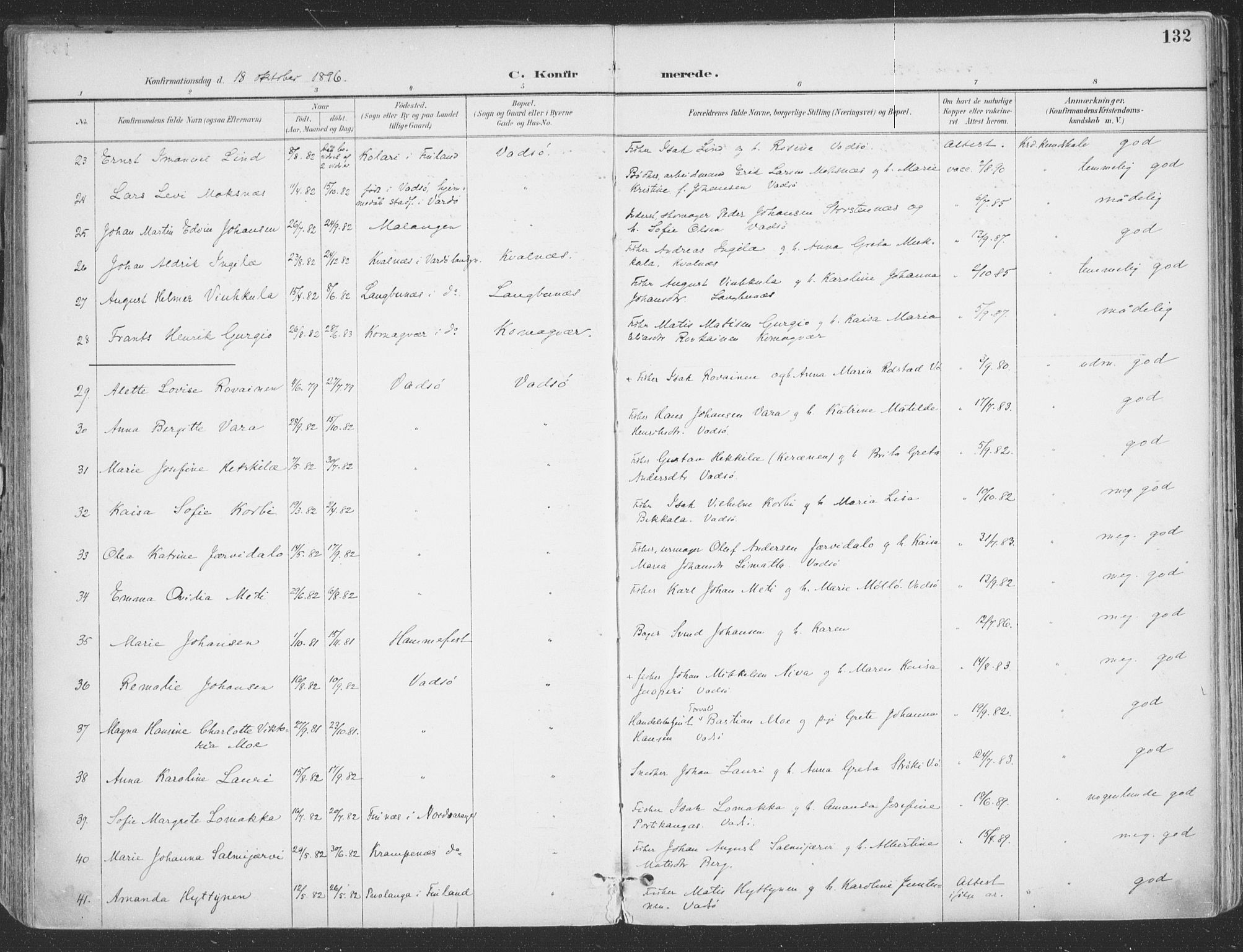 Vadsø sokneprestkontor, AV/SATØ-S-1325/H/Ha/L0007kirke: Ministerialbok nr. 7, 1896-1916, s. 132