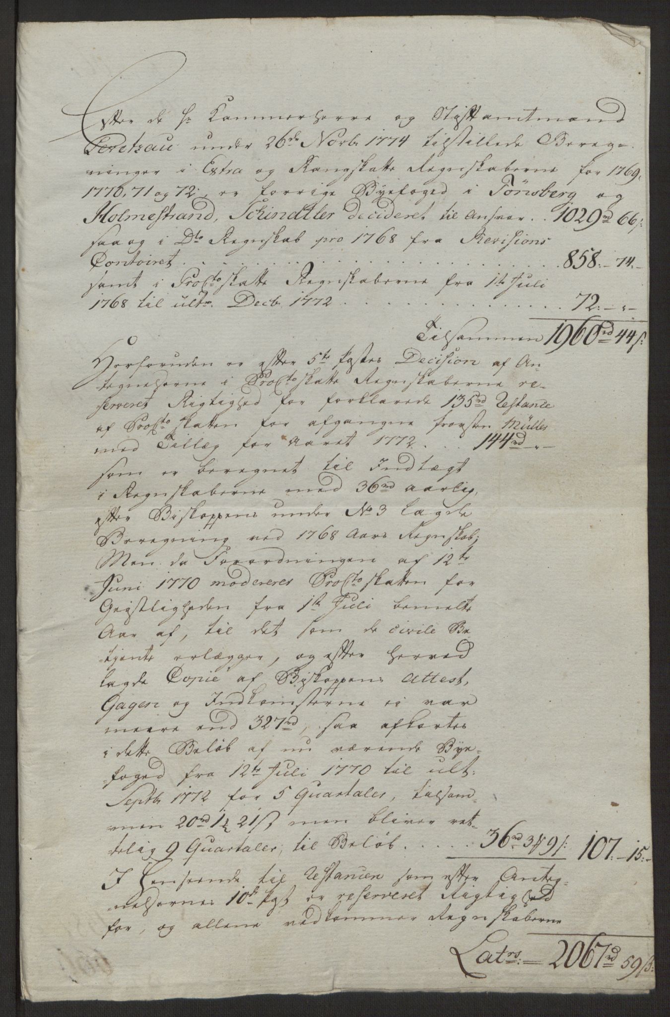 Rentekammeret inntil 1814, Reviderte regnskaper, Byregnskaper, RA/EA-4066/R/Rh/L0162/0001: [H4] Kontribusjonsregnskap / Ekstraskatt, Tønsberg, 1762-1772, s. 476